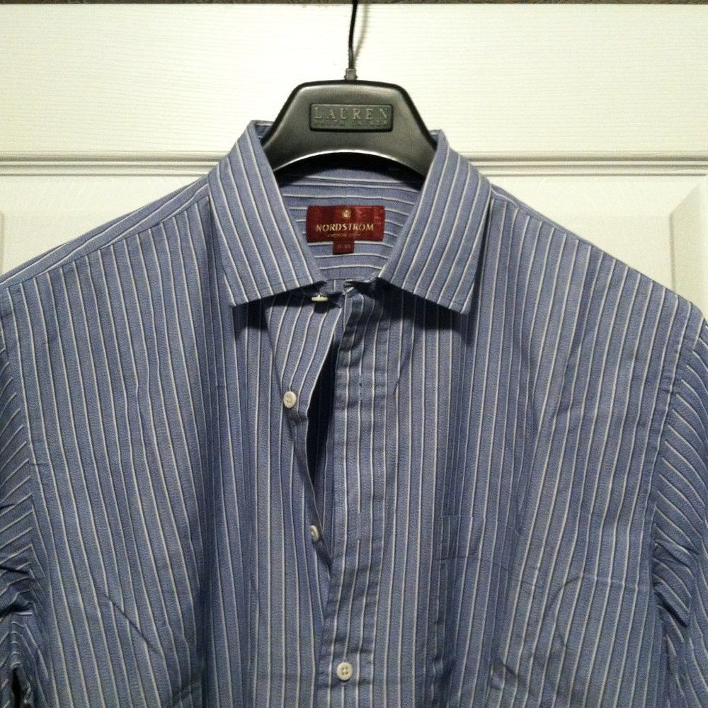 Nordstrom NORDSTROM MEN'S BLUE 100%COTTON DRESS SHIRT SIZE: 17-33 Size US XL / EU 56 / 4 - 1 Thumbnail