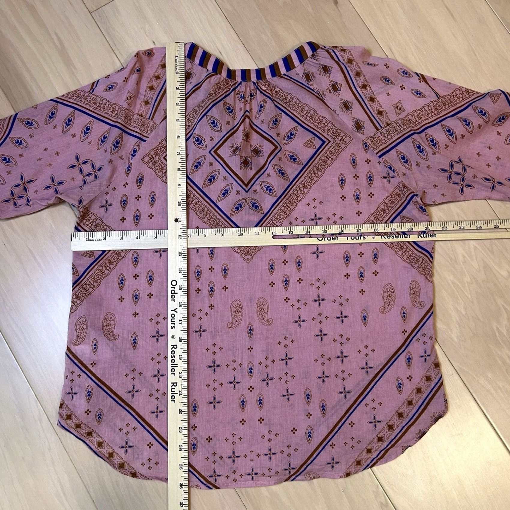 Xirena Xirena Blouse V-Neck Long Sleeve Button Cotton Pink Geometric Women's Small Relaxed Casual Shirt Size S / US 4 / IT 40 - 4 Thumbnail