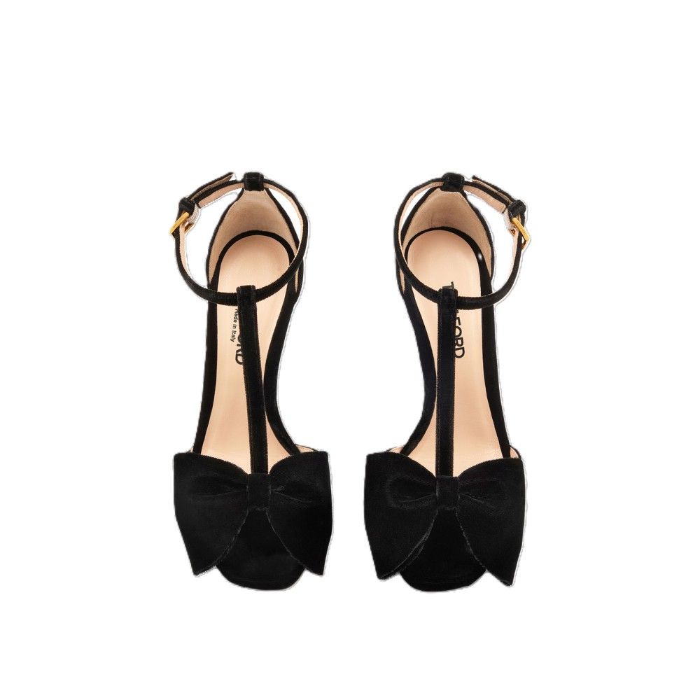 Tom Ford o1loc1c0326 W3339 Hi Heels Velvet Bow Sandals in Black Size US 8 / IT 38 - 3 Thumbnail