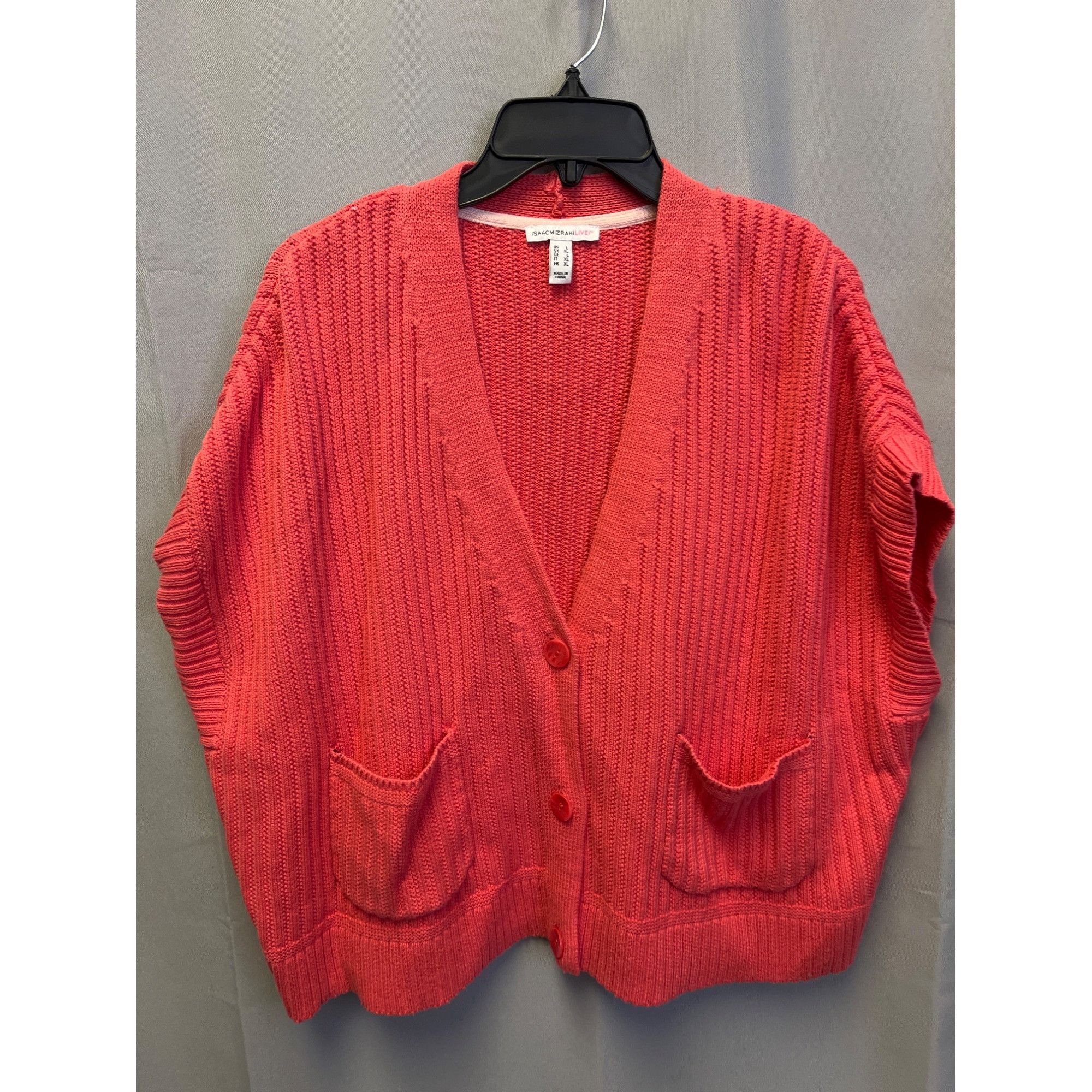 Isaac Mizrahi IssacMizrahiLive womens Coral Cropped Knit Cardigan Size L S Size L / US 10 / IT 46 - 1 Thumbnail