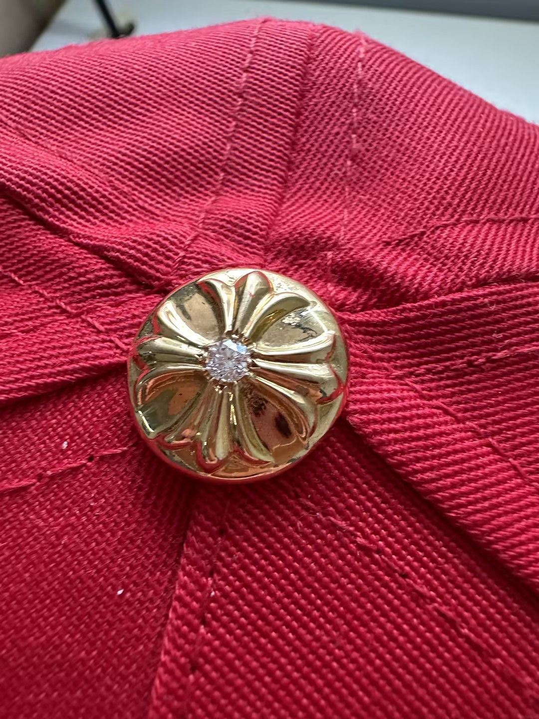 Chrome Hearts Chrome Hearts CH Embroidered 22K Gold Diamond Button Red Cap Size ONE SIZE - 8 Thumbnail