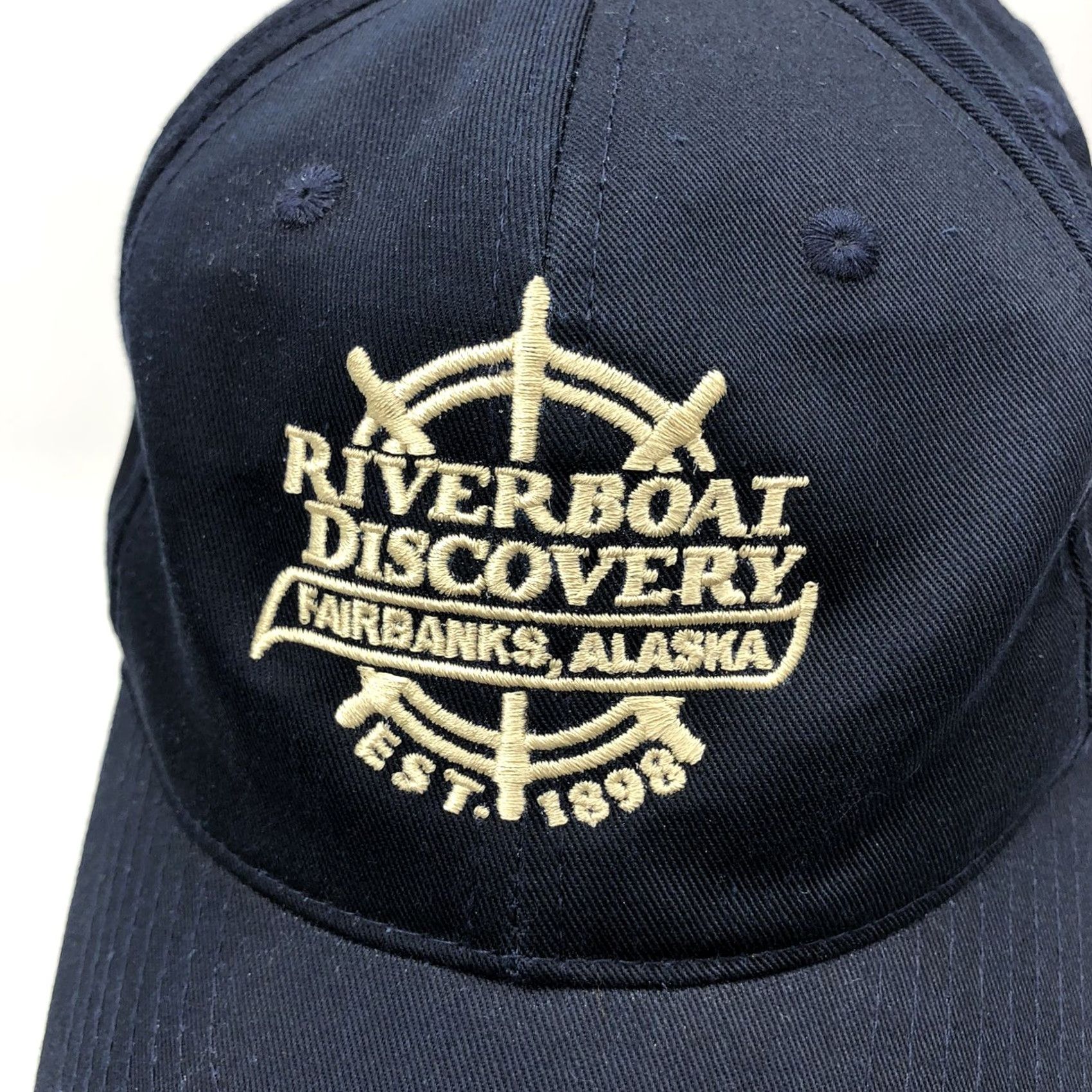 Vintage River Boat Discovery Hat Cap Strap Back Blue Fairbanks Alaska Base Ball Dad Boat Size ONE SIZE - 4 Thumbnail