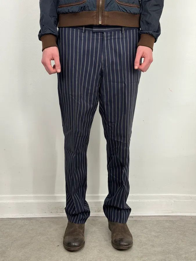 Gucci 2000s Gucci Navy Pinstriped Viscose Classy Pants Size US 34 / EU 50 - 2 Thumbnail