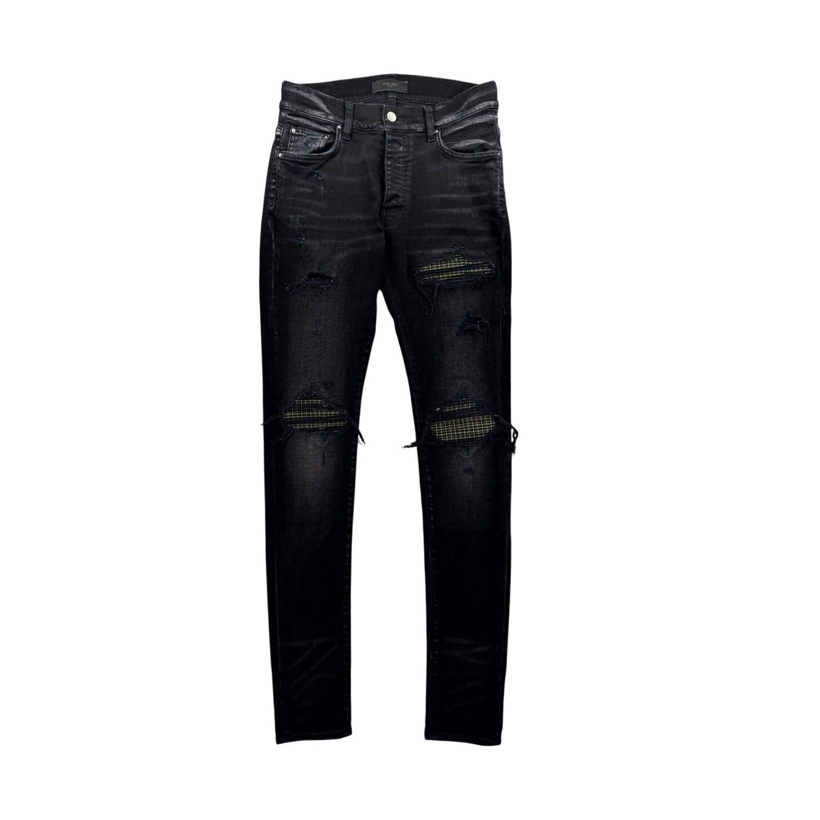 Amiri Amiri MX1 Silver Patch Black Denim Jeans Size 30 | Grailed
