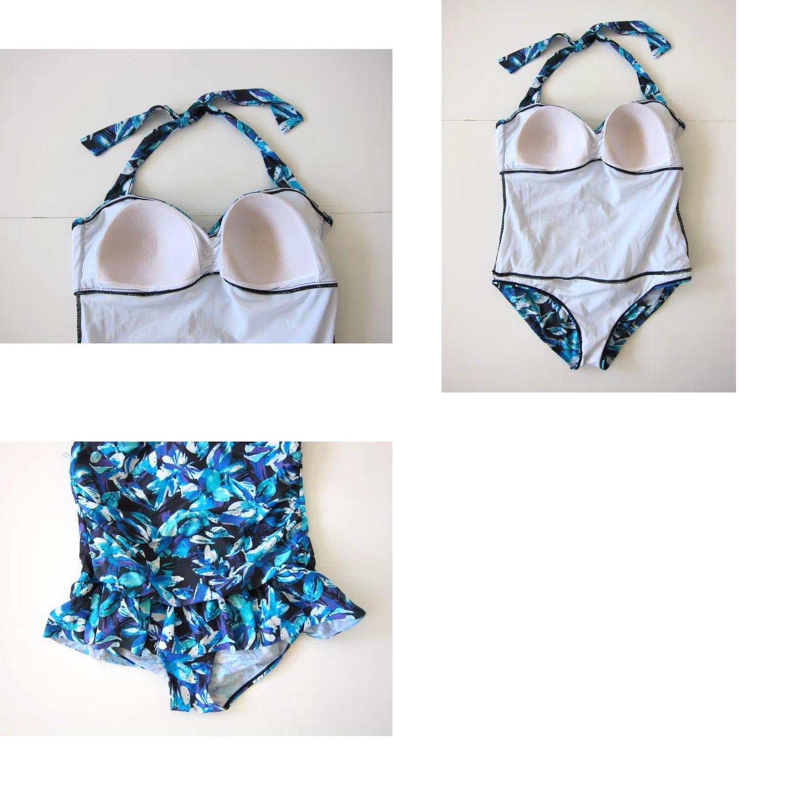 Vintage Jaclyn Smith One Piece Halter Slimming Floral Purple White Blue Dress 16 Women Swimsuit Size XXL / US 16-18 / IT 52-54 - 8 Thumbnail