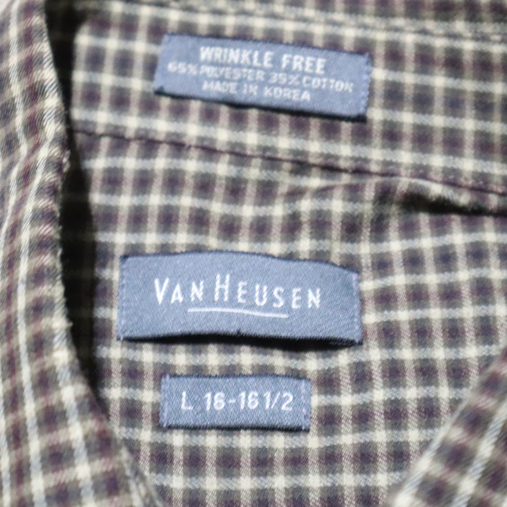 Van Heusen Van Heusen Dress Shirt Shirt Brown Plaid Button-Down 16.5 L Men’s Size Large Polyester Size 46R - 3 Thumbnail