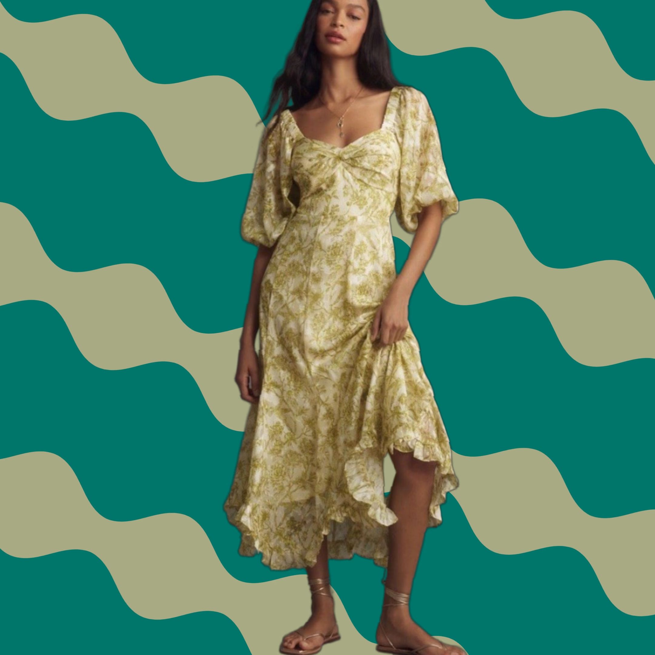 summer wedding guest dress green Hutch Size XL Gr/Wh/Br Cats Button-down Designer Dress – Another Season  Consignments main image 0