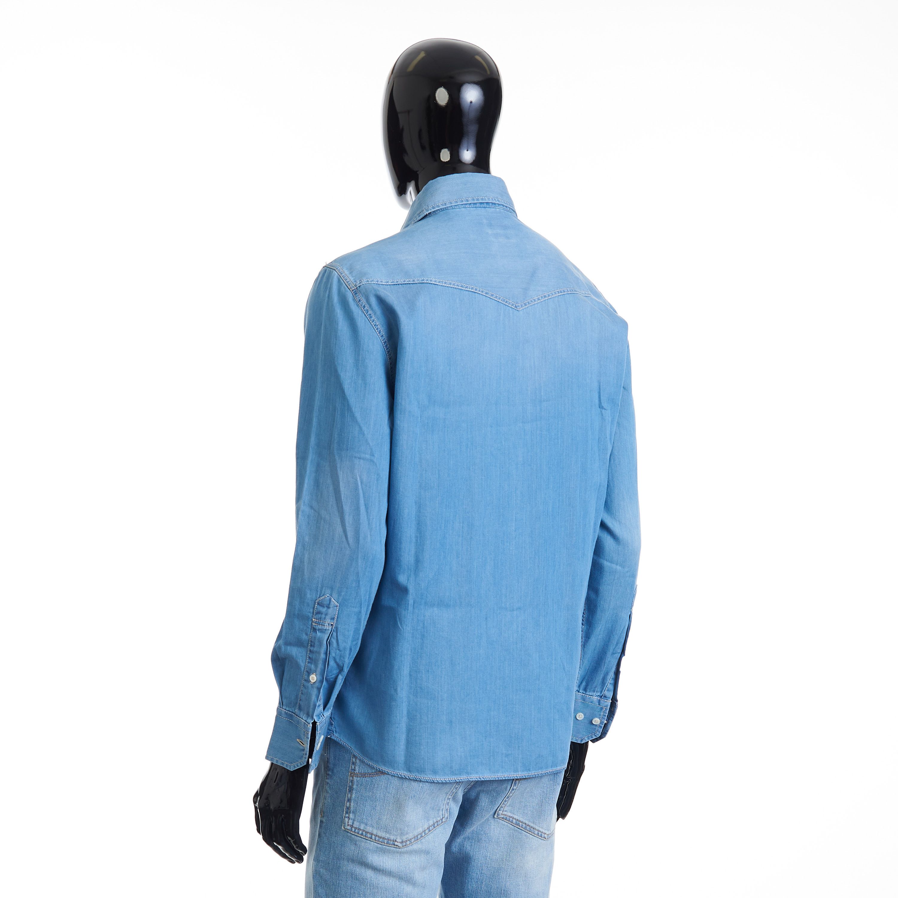 Brunello Cucinelli Easy Fit Blue Western Shirt - Lightweight Denim Size US XS / EU 42 / 0 - 4 Thumbnail