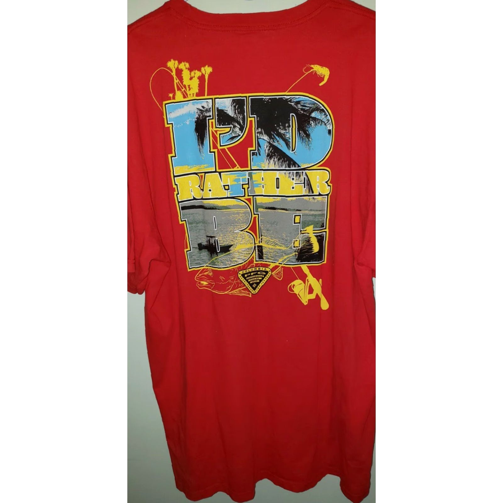 Vintage Columbia PFG Men's Red T-Shirt XLT Long Tail "I'd Rather Be Redfishing" Short Sleeve Crew Neck Cotton Knit 100% Cotton Shirt Mens Size US XL / EU 56 / 4 - 3 Thumbnail