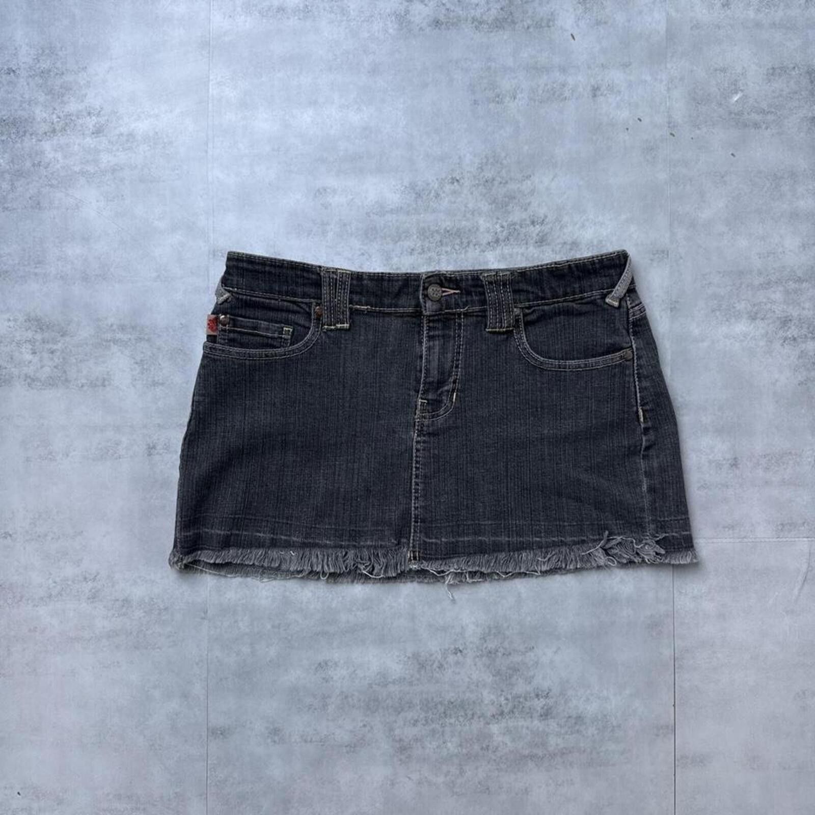 Other Y2K Wax Jeans Black Denim Mini Skirt Size 32" / US 10 / IT 46 - 2 Thumbnail
