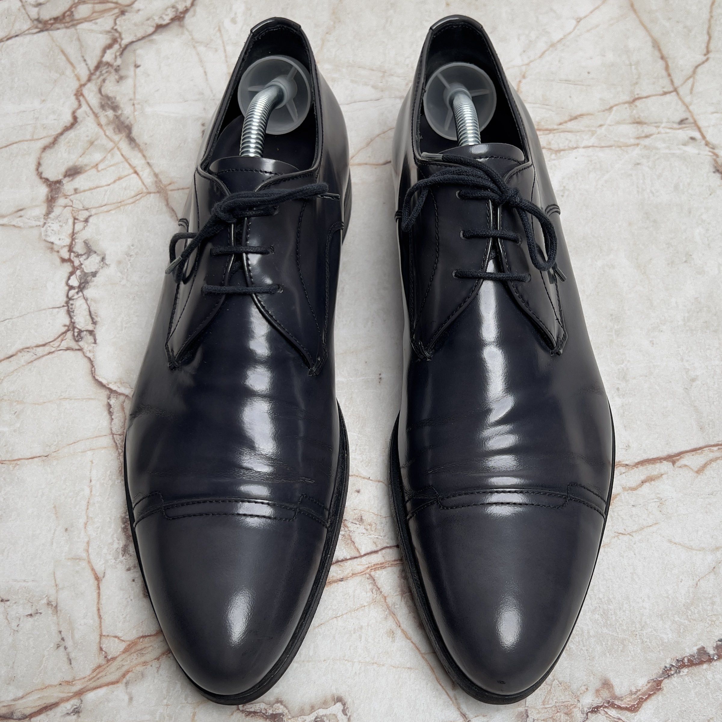 Prada Calzature Uomo Derby Graphite Patent Leather Size US 8 / EU 41 - 4 Thumbnail