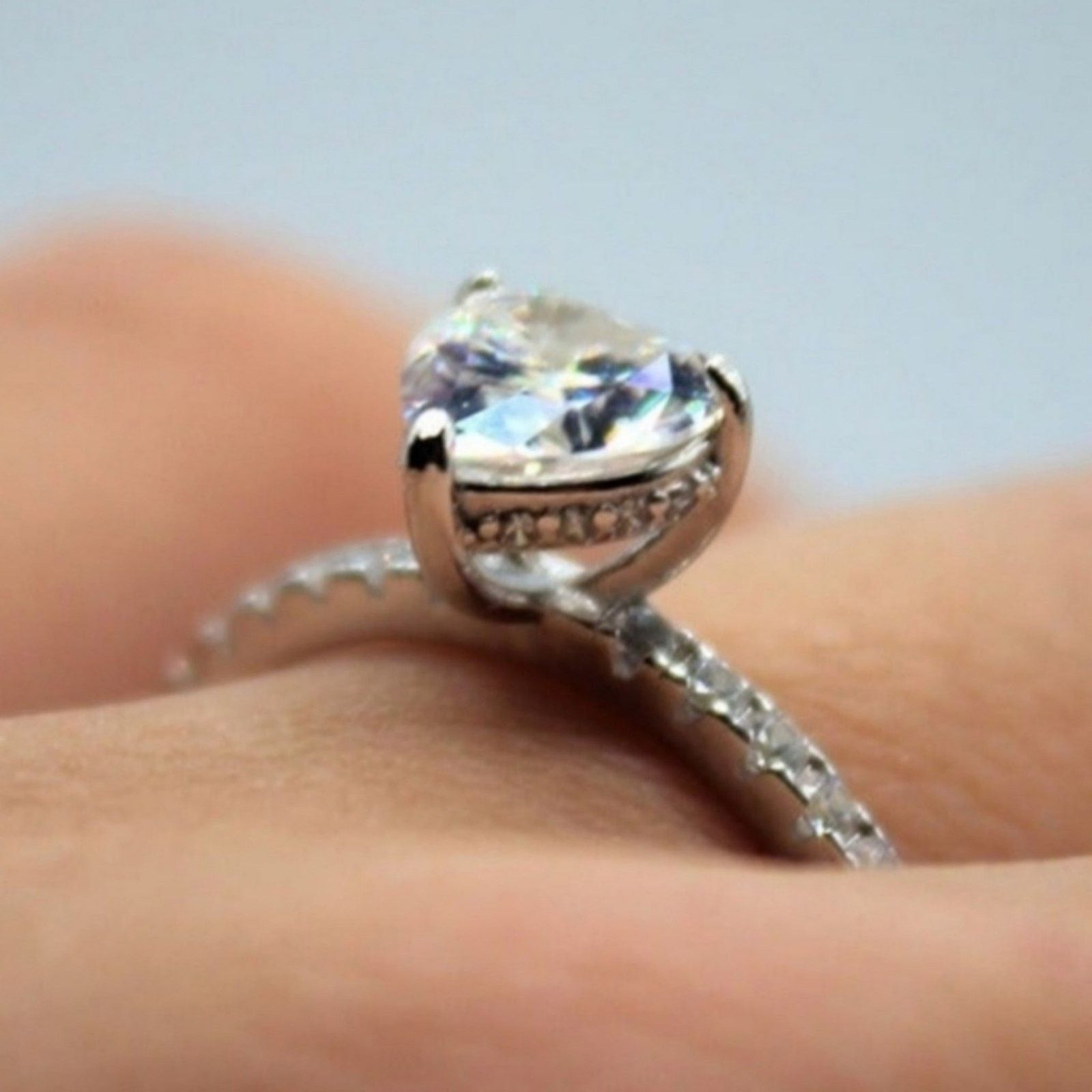 Other Moissanite Heart Ring Hidden Halo CZ Sterling Silver 6 NWT Size ONE SIZE - 12 Thumbnail