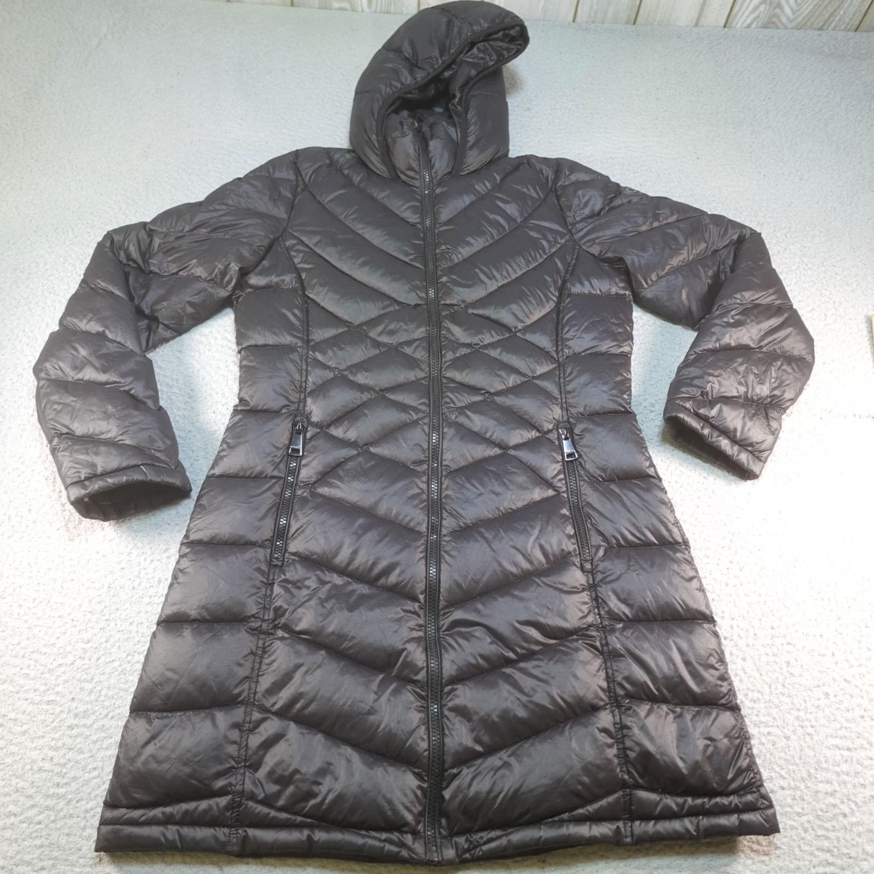 Calvin Klein Calvin Klein Puffer Coat Womens Small Gray Down Hooded Packable Long Lightweight Jacket / Coat Size S / US 4 / IT 40 - 2 Thumbnail