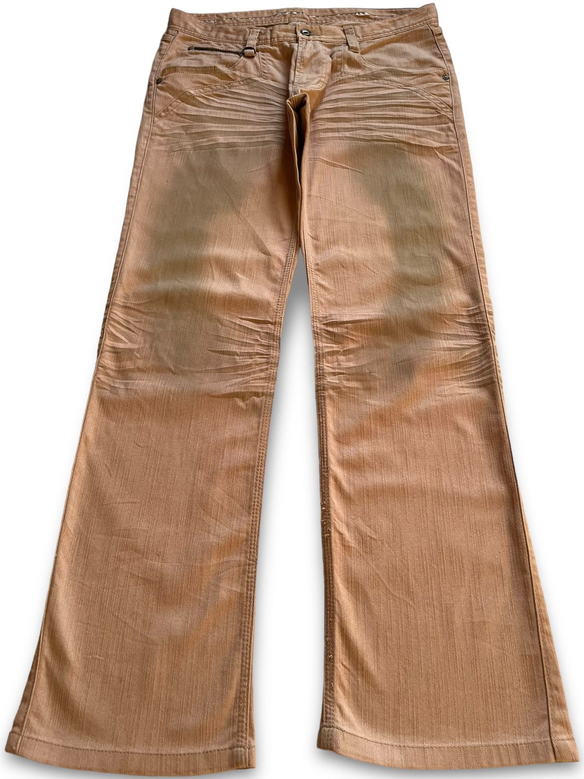 image of Hysteric Glamour x Nicole Club Vintage Japanese Nicole Mud Wash Clawmark Bootcut Jeans in Orange (S