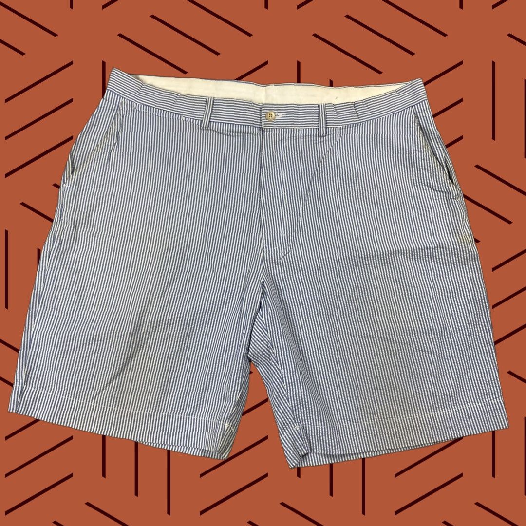 Polo Ralph Lauren VINTAGE Polo Ralph Lauren 90s Cotton Seersucker Plaid Shorts Adult 38 Blue/White Flat Front Mens Size US M / EU 48-50 / 2 - 1 Thumbnail