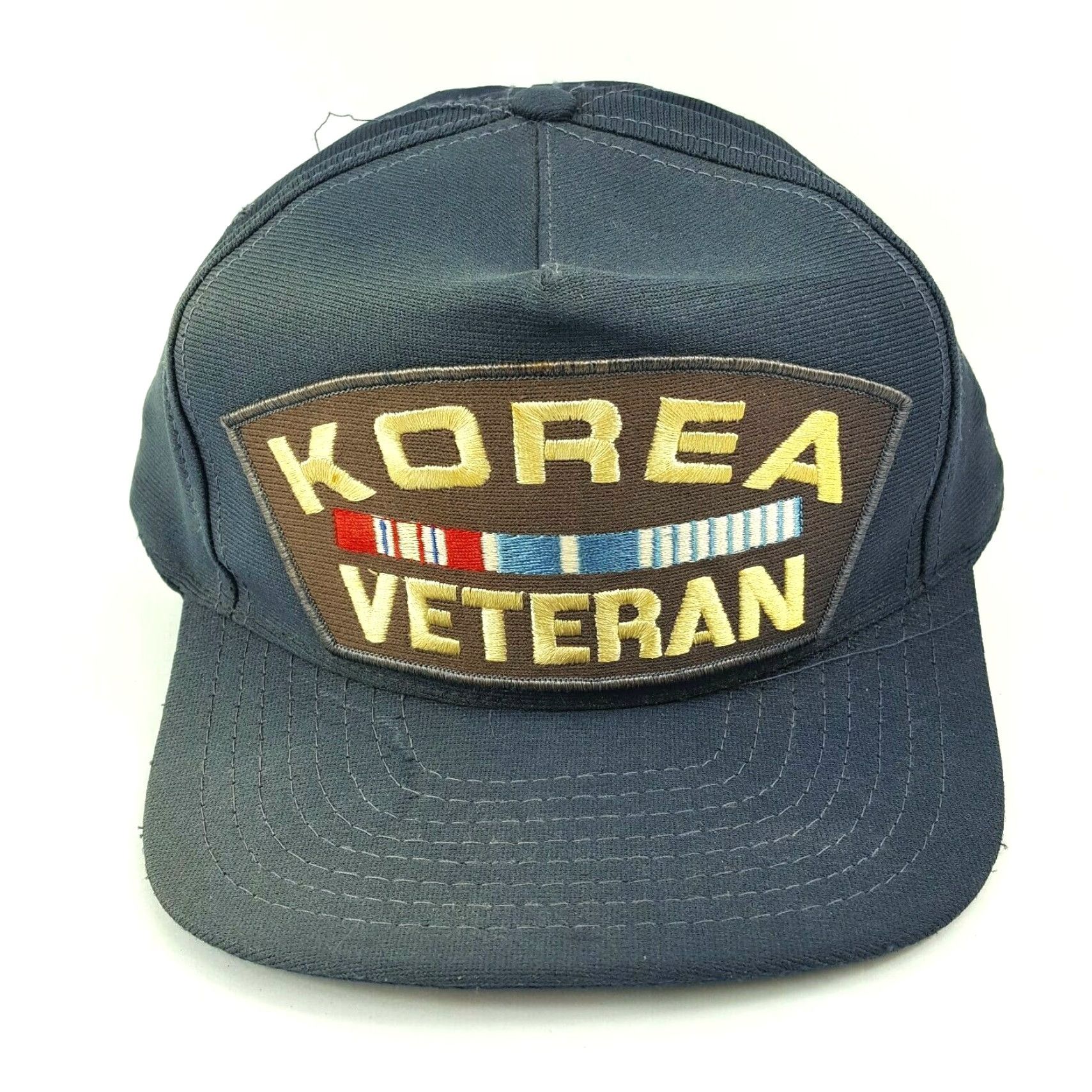 Vintage VINTAGE Faded Korea Veteran USA Trucker Hat Snapback Navy Blue Military Cap Eagle Crest Adjustable Mens Hat Size ONE SIZE - 2 Thumbnail