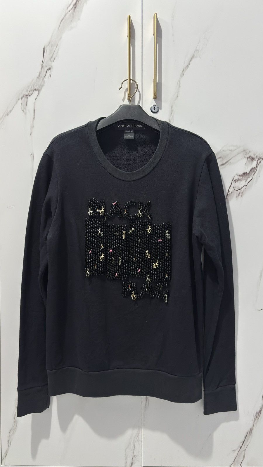 If Six Was Nine ARCHIVE Vinti Andrews x Black Flag "BLACK" Beaded Sweatshirt Size US M / EU 48-50 / 2 - 1 Thumbnail