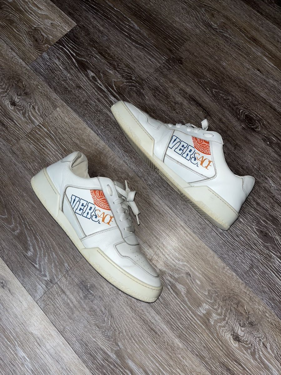 Versace Versace Double Logo White Leather Sneakers Size US 12 / EU 45 - 4 Thumbnail