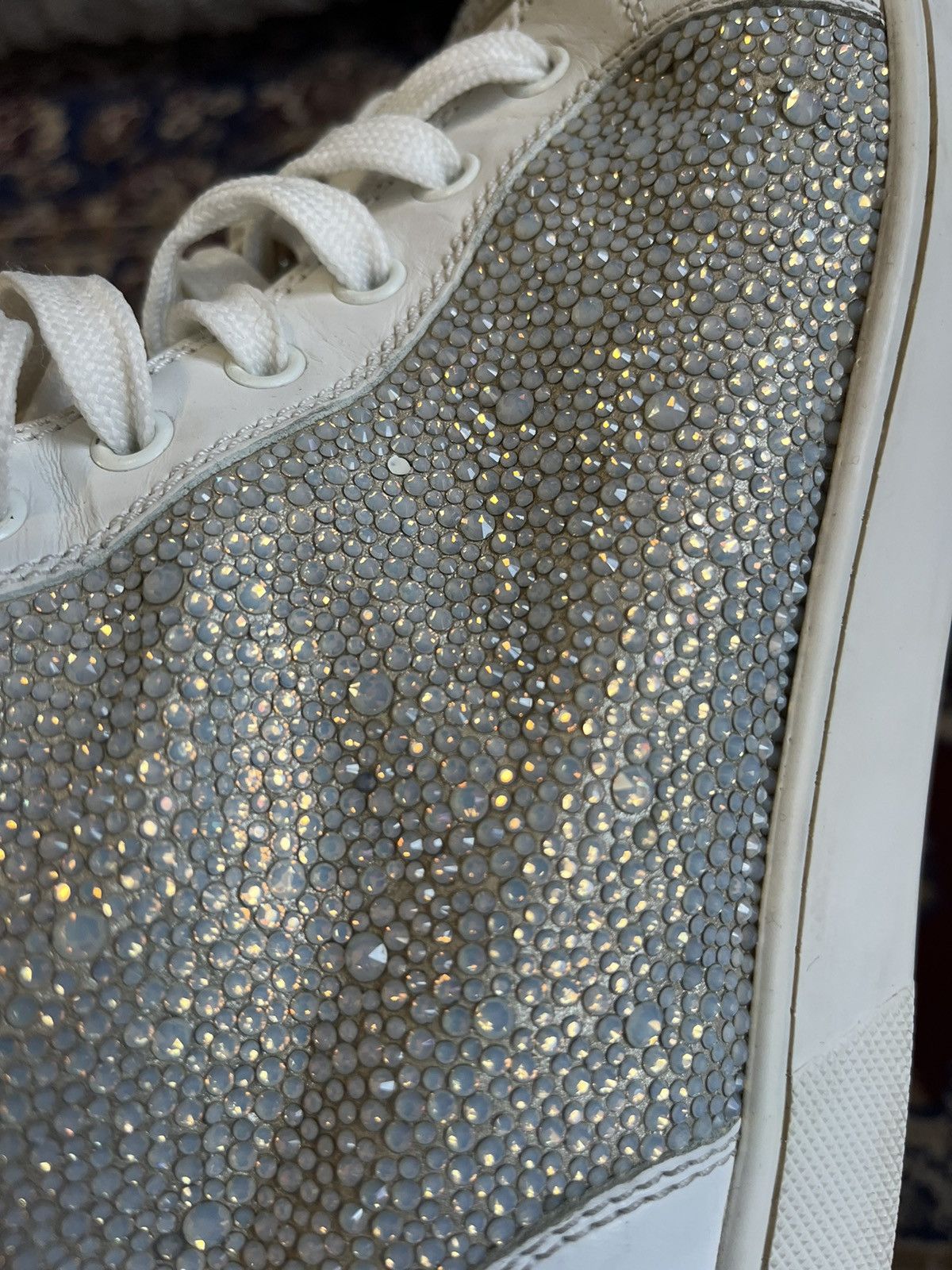 Christian Louboutin Mens Christian Louboutin White Leather Swarovski Sneakers 🔥 Size US 9 / EU 42 - 4 Thumbnail