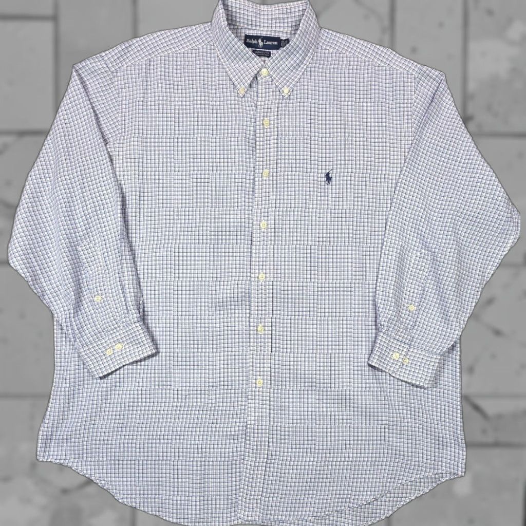 Polo Ralph Lauren VINTAGE Polo Ralph Lauren Tattersal Button Up Long Sleeve Shirt Mens 17.5-32/33 Plaid Blue White Pink OCBD 100% Cotton Size US XXL / EU 58 / 5 - 1 Thumbnail