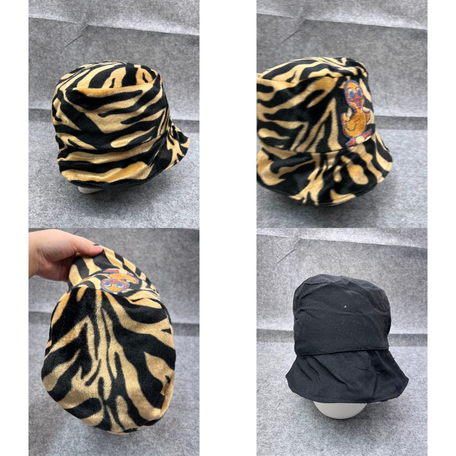 Vintage Duck Bucket Hat Adult One Size Beige Black Zebra Print Poly Blend Reversible Size ONE SIZE - 8 Thumbnail
