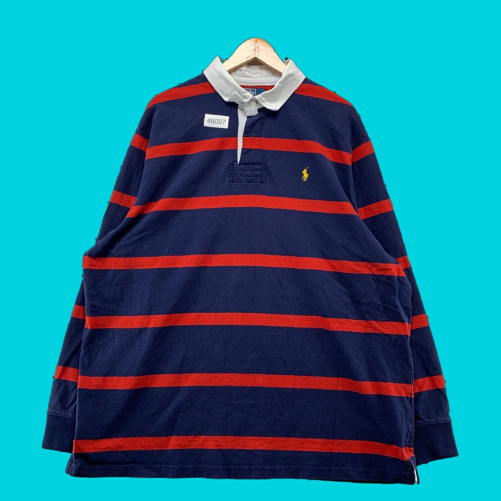 Polo Ralph Lauren VINTAGE Polo Ralph Lauren Rugby Shirt Mens 2XL Blue Red Long Sleeve Preppy Size US XXL / EU 58 / 5 - 1 Thumbnail