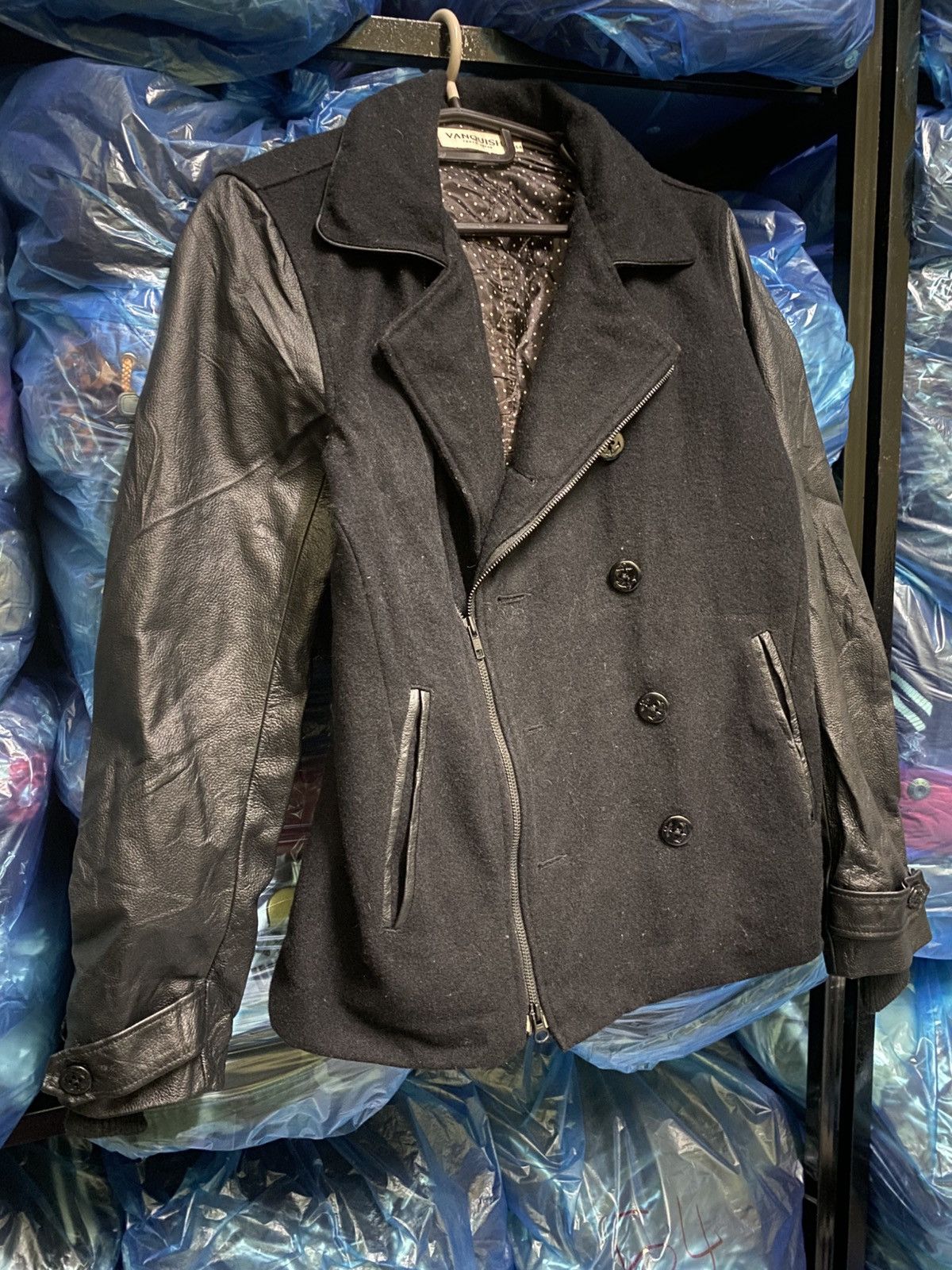 Vanquish Vanquish Tokyo Black Wool Leather Sleeve Biker-Style Peacoat Size US S / EU 44-46 / 1 - 3 Thumbnail