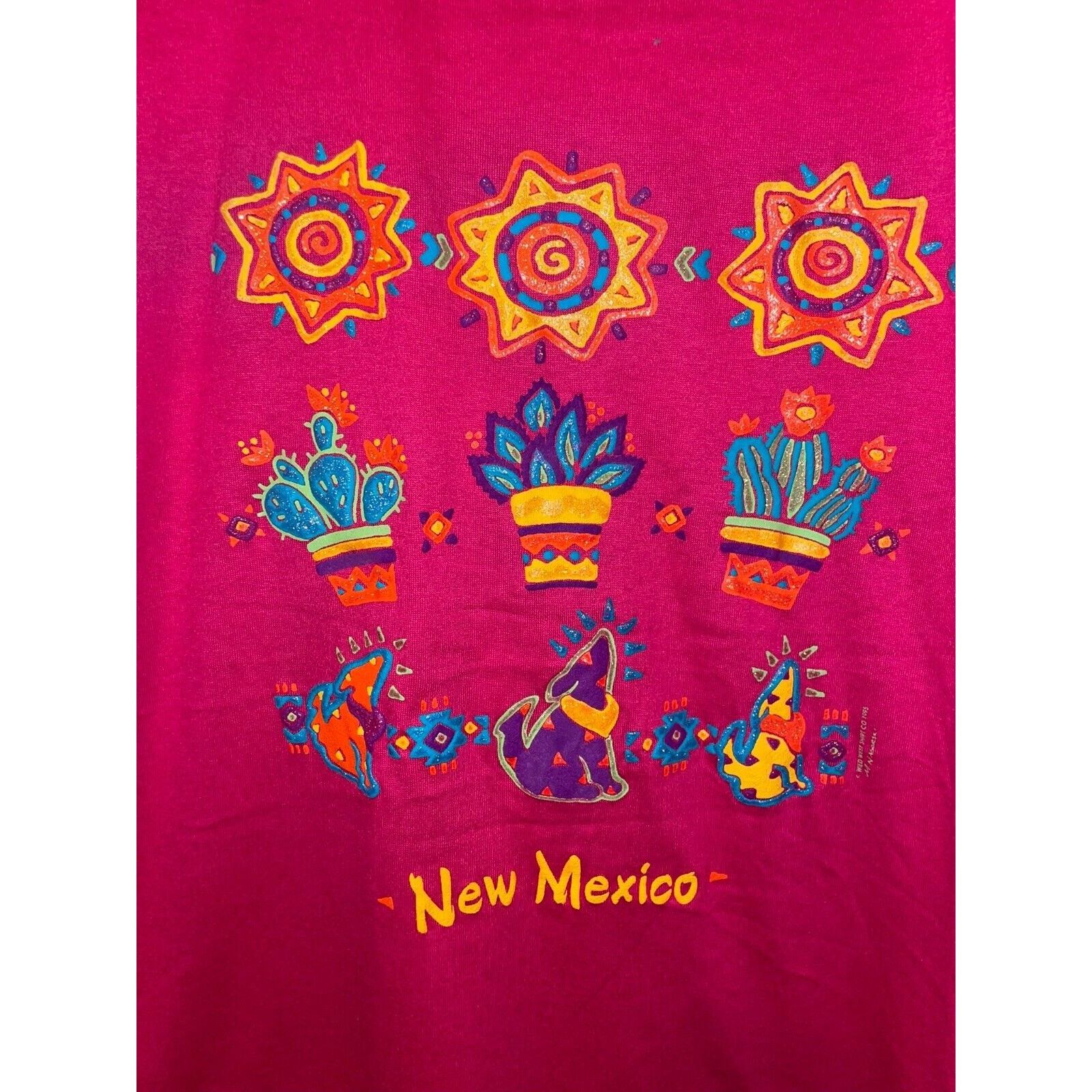 Jerzees Vintage New Mexico Shirt Wolf Coyote Native Art Tee Pink 90s Size US L / EU 52-54 / 3 - 2 Thumbnail