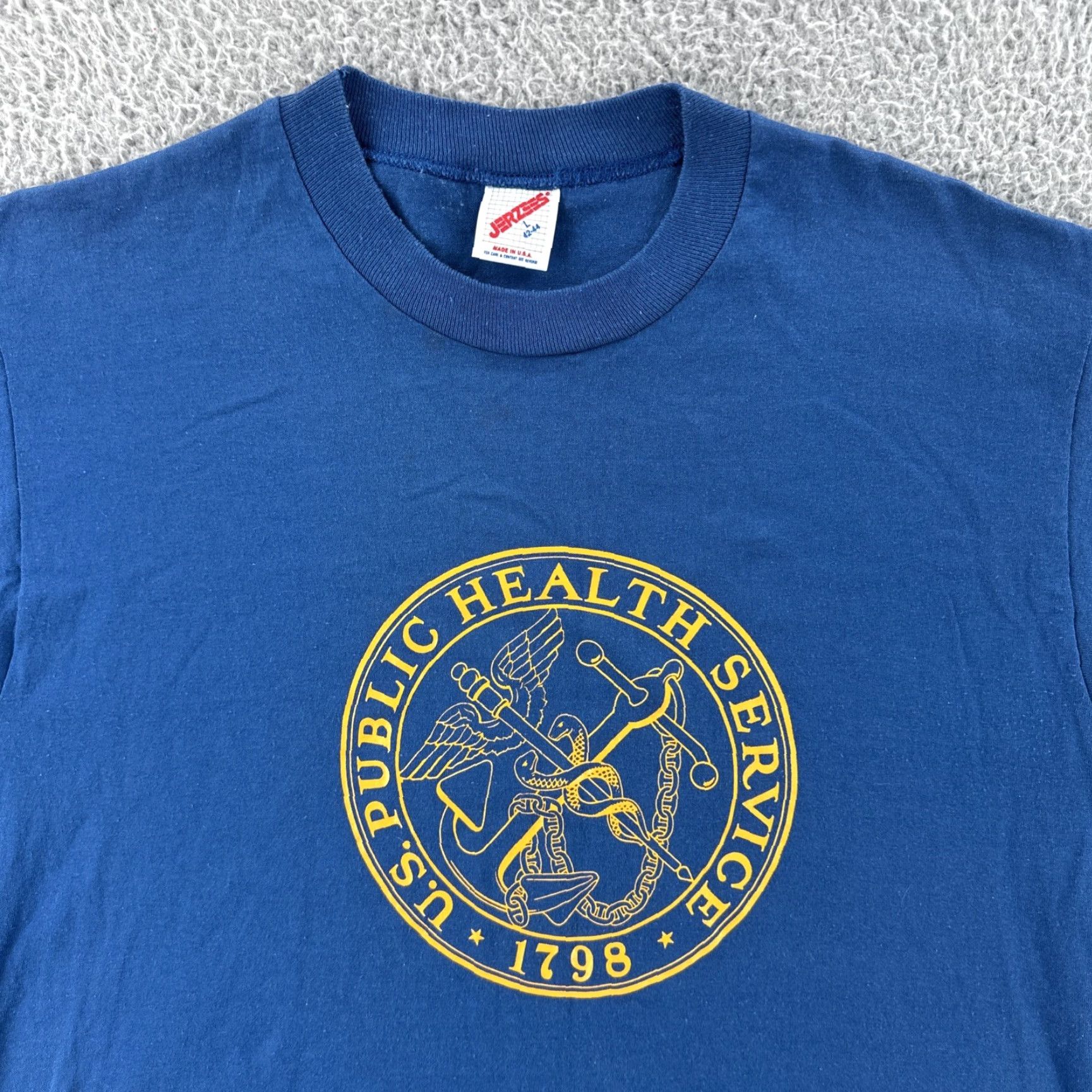 Jerzees VINTAGE Jerzees T-Shirt USA Public Health Service Blue Single Stitch Crew Neck Short Sleeve L Men Size US L / EU 52-54 / 3 - 5 Thumbnail