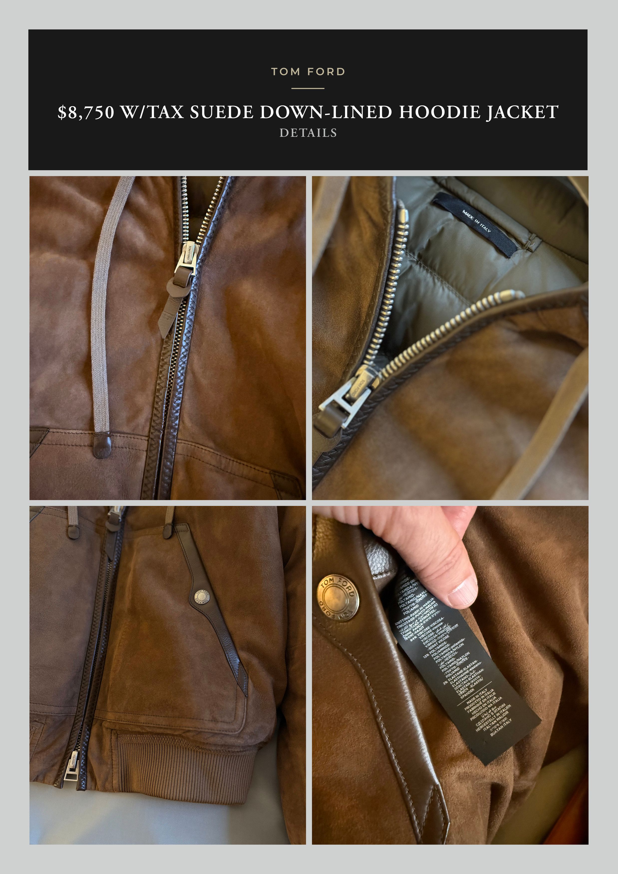 Tom Ford The Ultimate Rare $8,750 w/tax Leather Accent Suede Hoodie Size US M / EU 48-50 / 2 - 24 Thumbnail