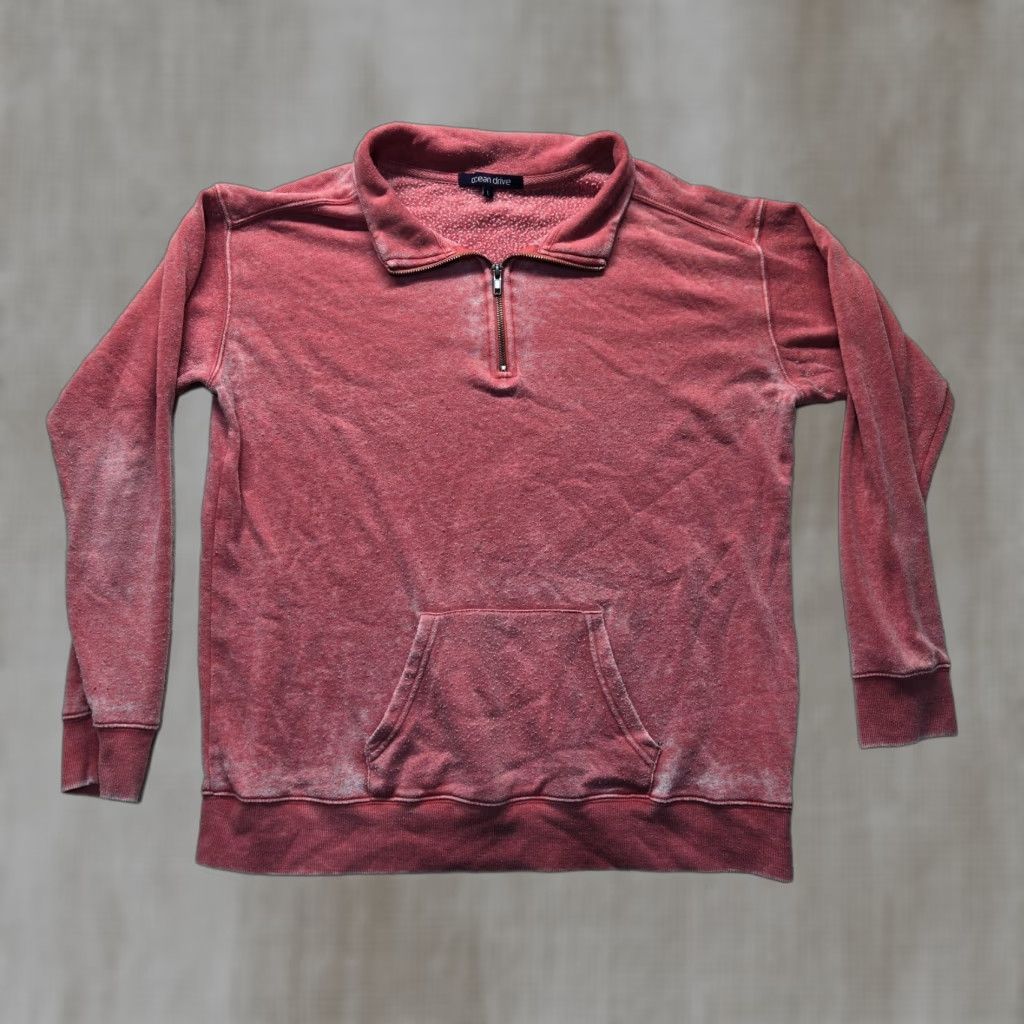 Vintage Ocean Drive Hoodie Solid Pink Red Sweater Pouch Adult Women's L Hooded Round Neck Fall Spring Size L / US 10 / IT 46 - 1 Thumbnail