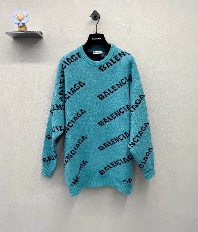 Balenciaga Balenciaga size 36 Blue Full Print Logo Sweater Size S / US 4 / IT 40 - 1 Thumbnail