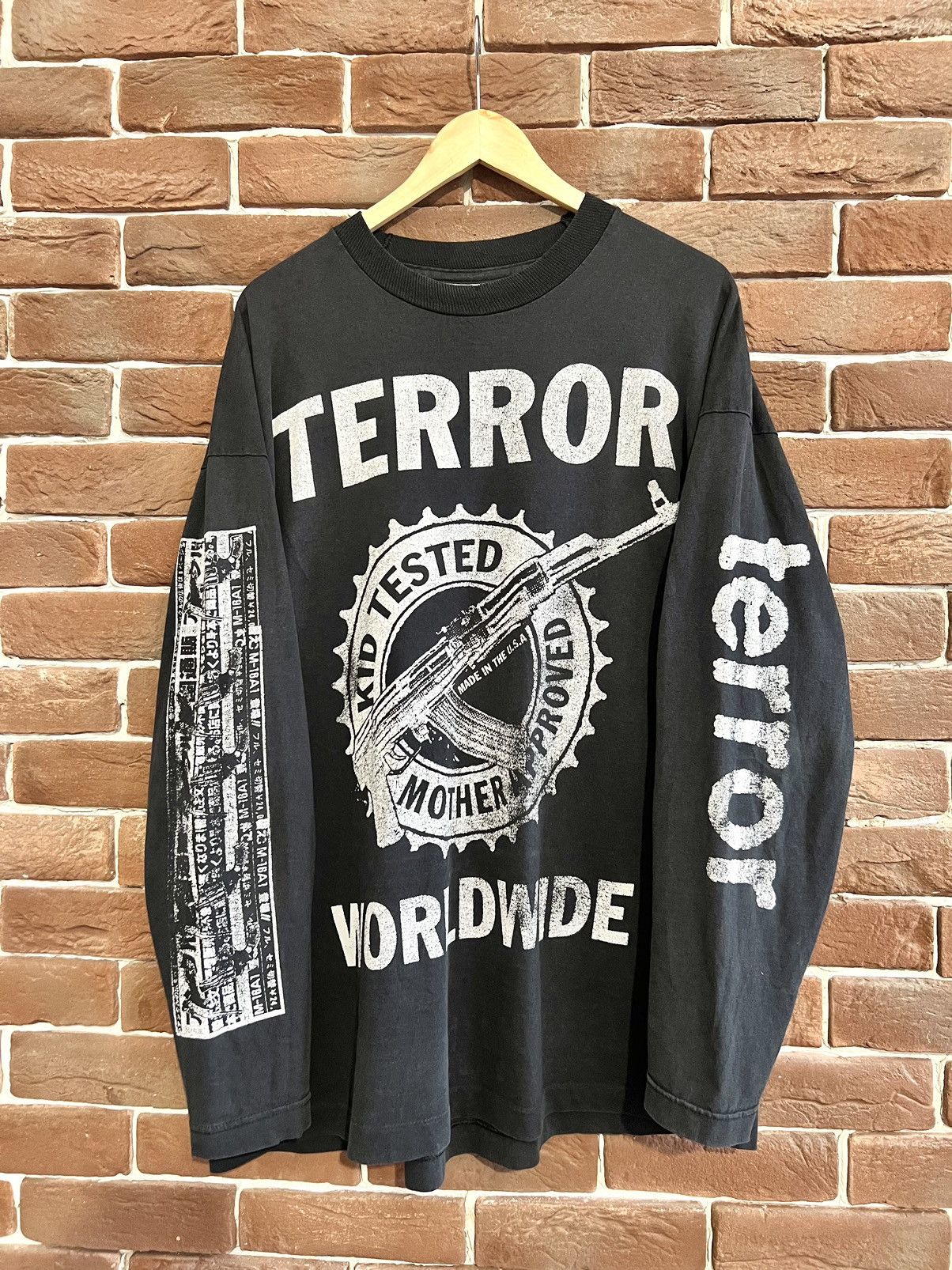 image of Vintage 90's Terror Worldwide Kid Tested Gun Hardcore Band in Black (Size XL)