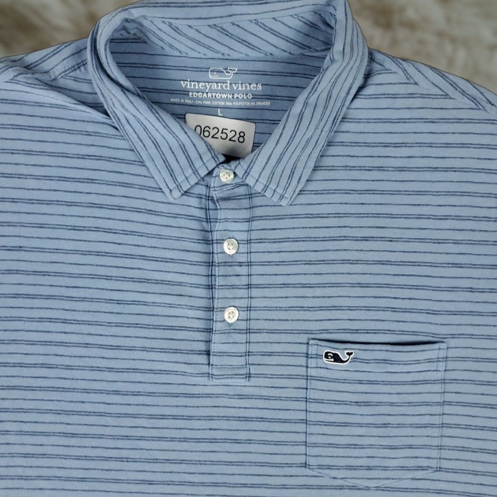 Vineyard Vines VINTAGE Polo Shirt Mens Large Blue Striped Vineyard Vines Whale Casual Short Sleeve Men’s L Blue Polo Size US L / EU 52-54 / 3 - 1 Thumbnail