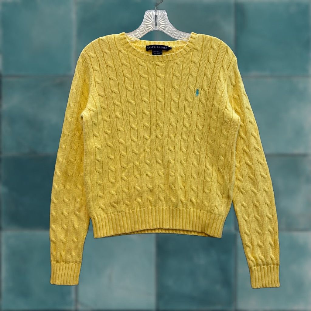Ralph Lauren VINTAGE Ralph Lauren Sweater Shirt Womens M Yellow Cable Knit Pony Logo Size M / US 6-8 / IT 42-44 - 1 Thumbnail