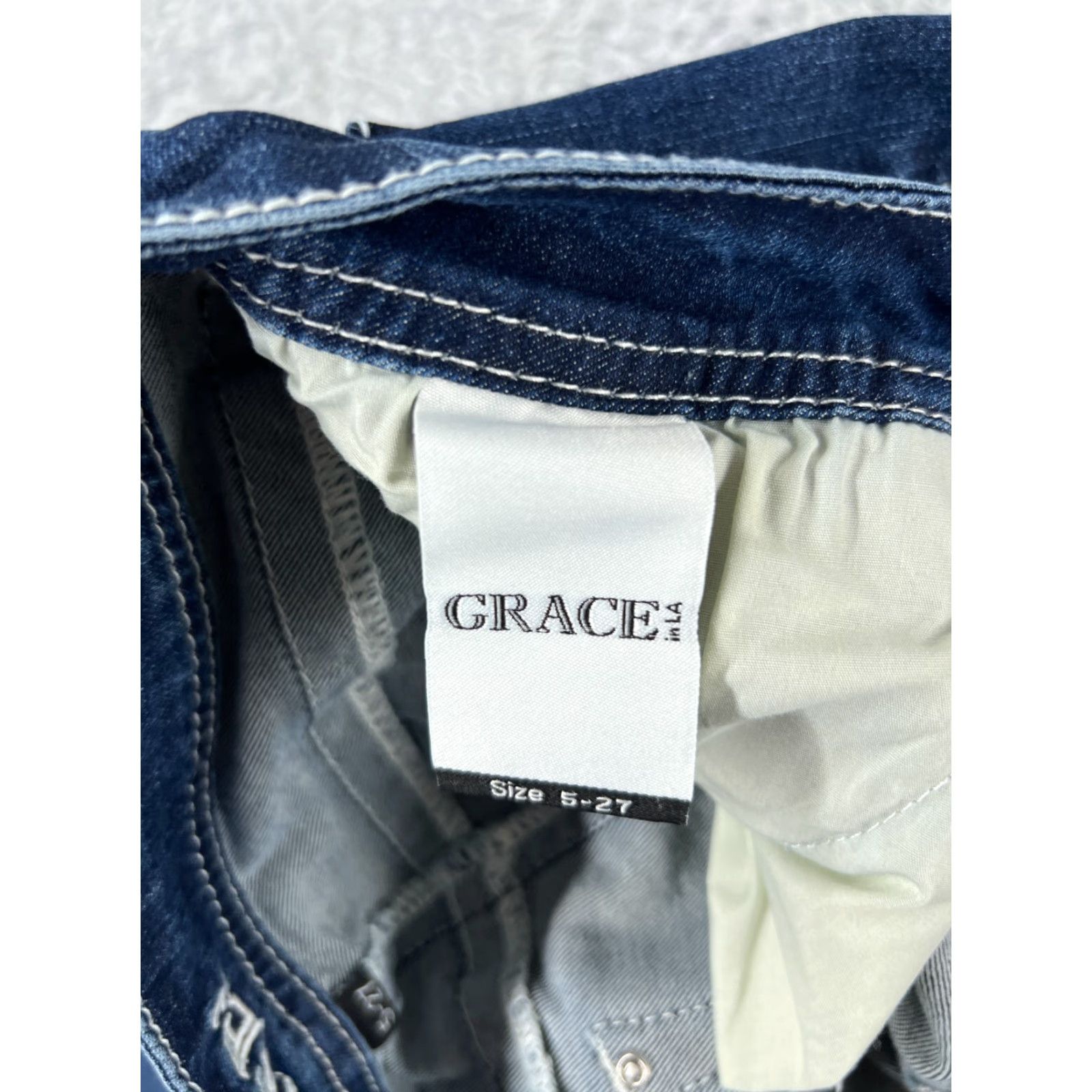 Grace in LA Grace In LA Jeans Womens 5 Blue Denim Low Rise Bling Embellished Cotton Blend Flared 5-Pocket Design Jeans Womens Size 27" / US 4 / IT 40 - 7 Thumbnail