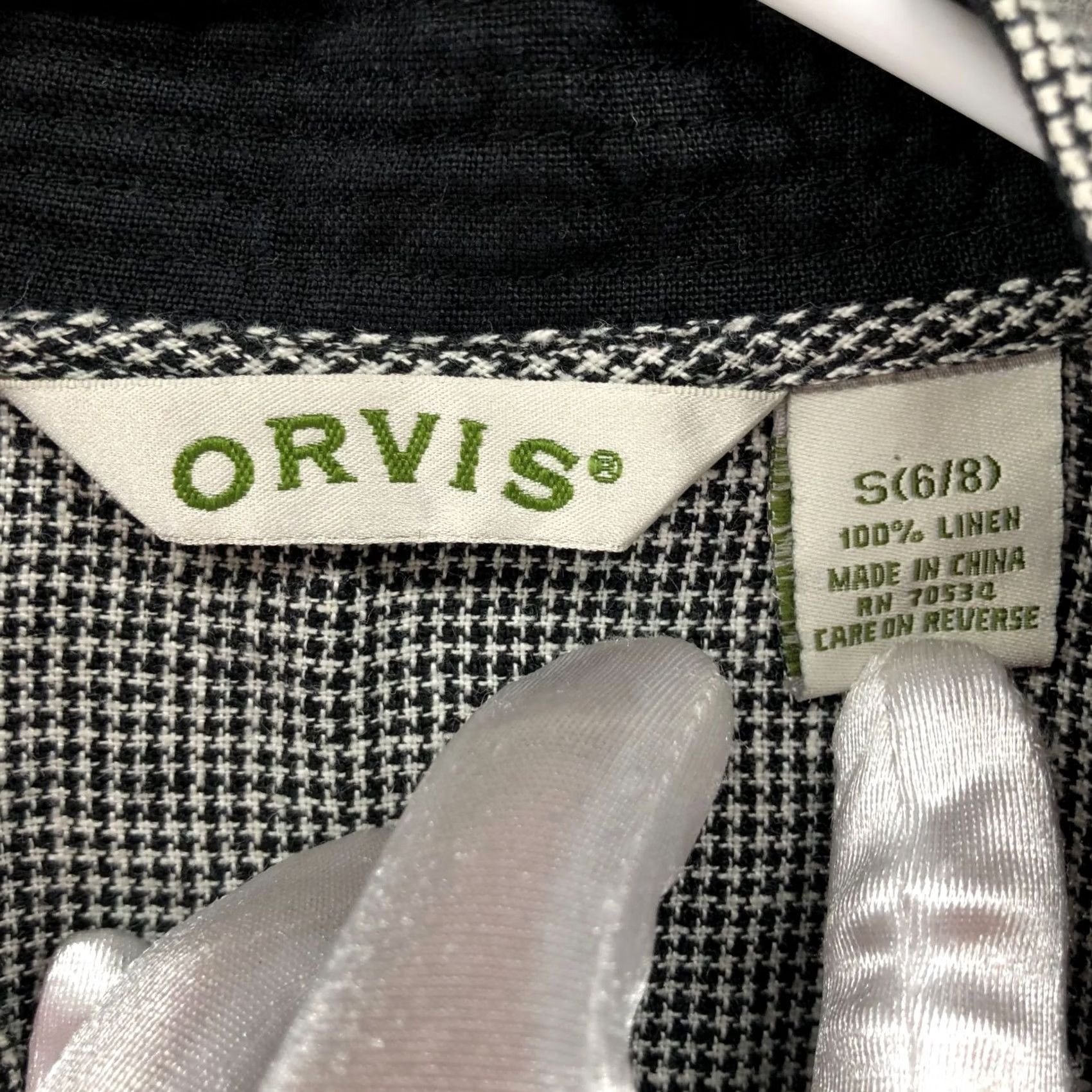 Orvis Orvis 100% Linen Long Sleeve Shirt Womens S Houndstooth Gray V-Neck Plaid Button Front Blouse Shirt Womens S Gray Linen V-Neck Houndstooth Size S / US 4 / IT 40 - 4 Thumbnail