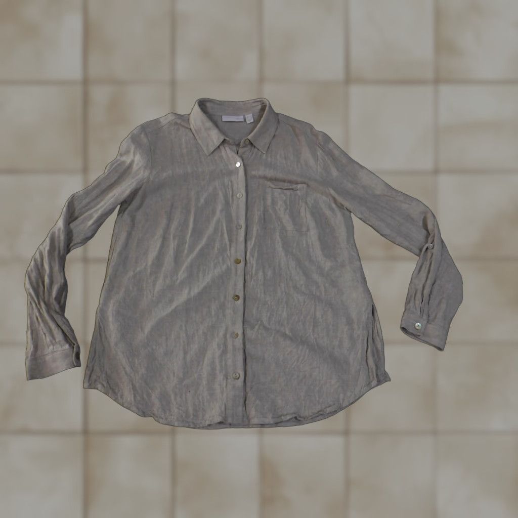 Vintage Susan Graver Shirt Womens S Beige Taupe Linen Blend Button Front Casual Blouse Regular Knit Size S / US 4 / IT 40 - 1 Thumbnail