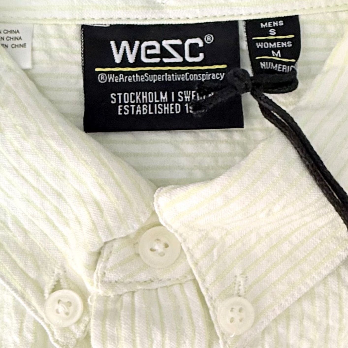 WeSC WeSC Shirt Unisex Adults S M Button-Down Striped Short Sleeve Oden Seersucker Green NWT Size S / US 4 / IT 40 - 4 Thumbnail