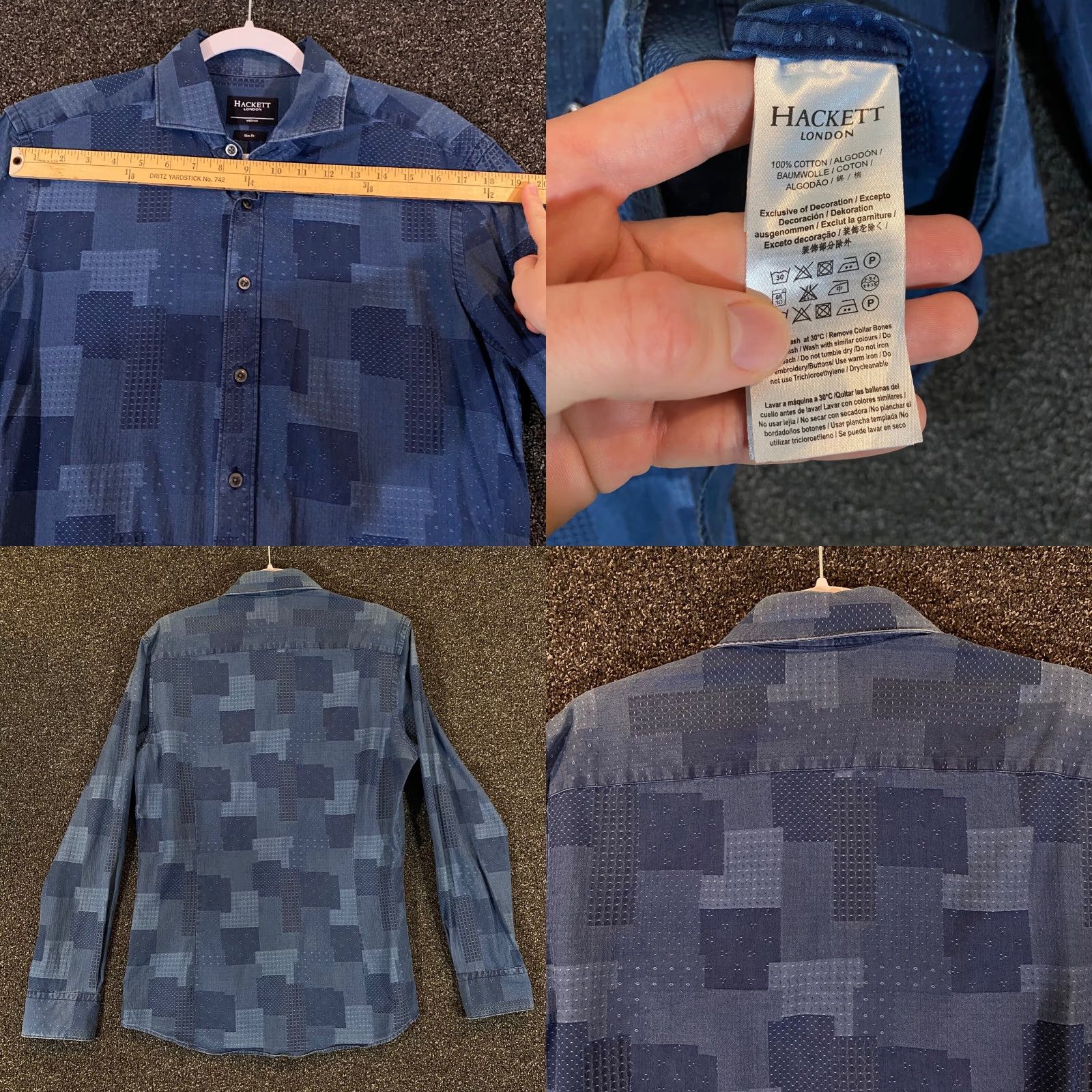 Hackett Hackett London Shirt Mens Medium Slim Fit Button Down Long Sleeve Blue Plaid Shirt Size US M / EU 48-50 / 2 - 8 Thumbnail