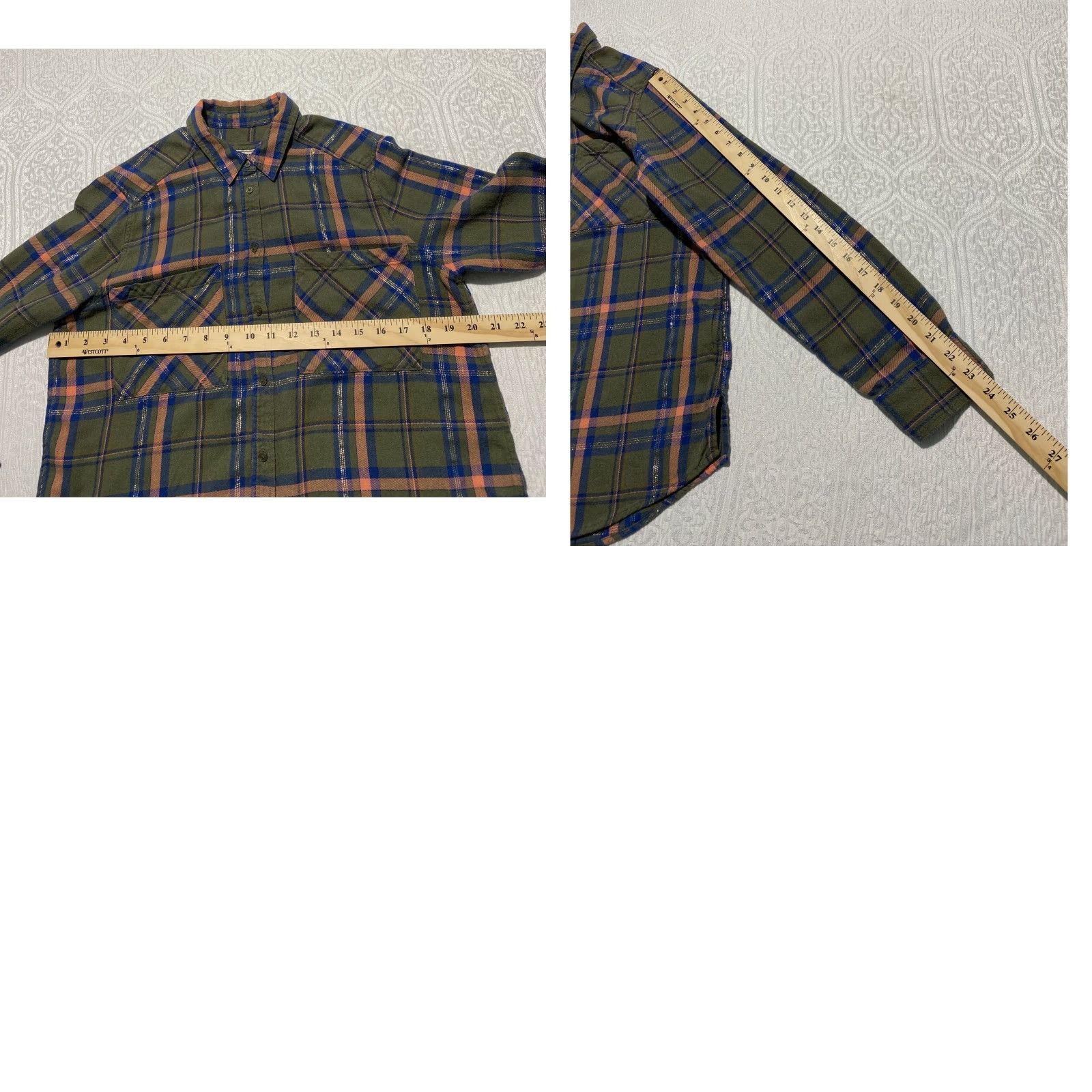 Express VINTAGE Express Boyfriend Plaid Flannel Shirt Women Medium Green Pink Metallic Thread Size M / US 6-8 / IT 42-44 - 8 Thumbnail