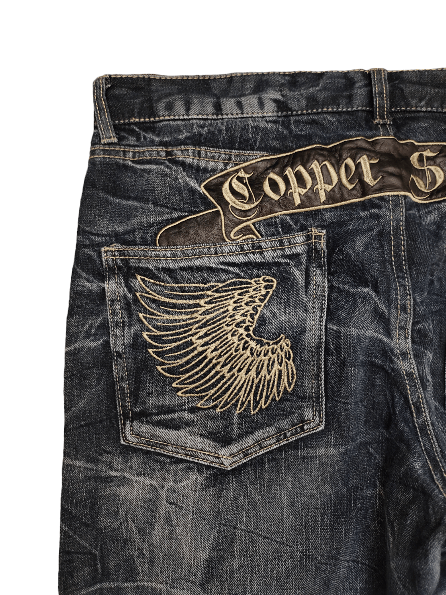 Kapital Copper Smith Embroidered Wings Faded Clawmark Jeans Regular Size US 35 - 4 Thumbnail