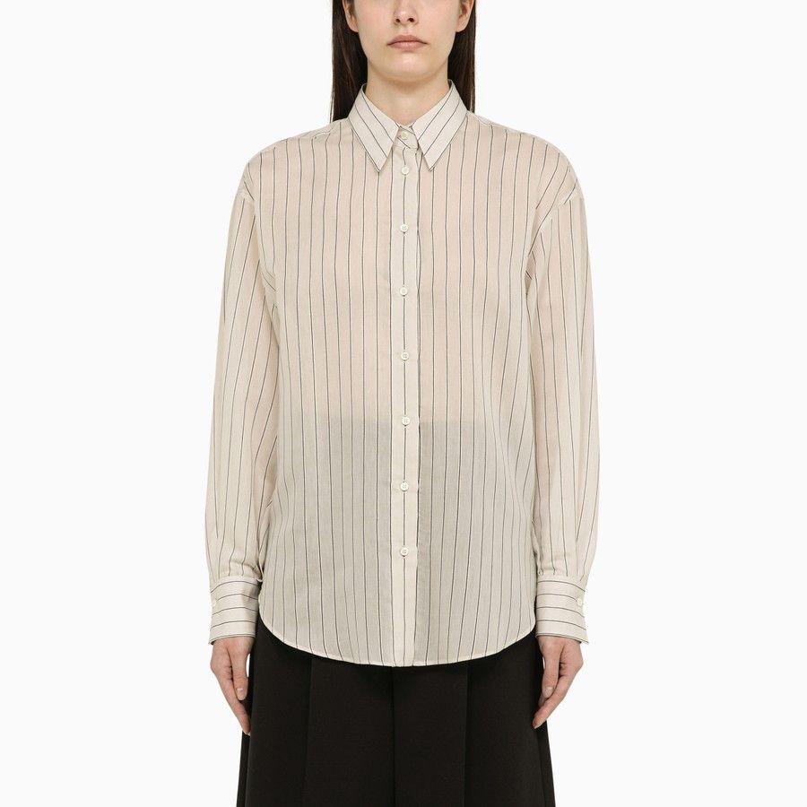 Brunello Cucinelli o1d2blof0824 Striped Silk Blend Shirt in Beige Size XS / US 0-2 / IT 36-38 - 1 Thumbnail