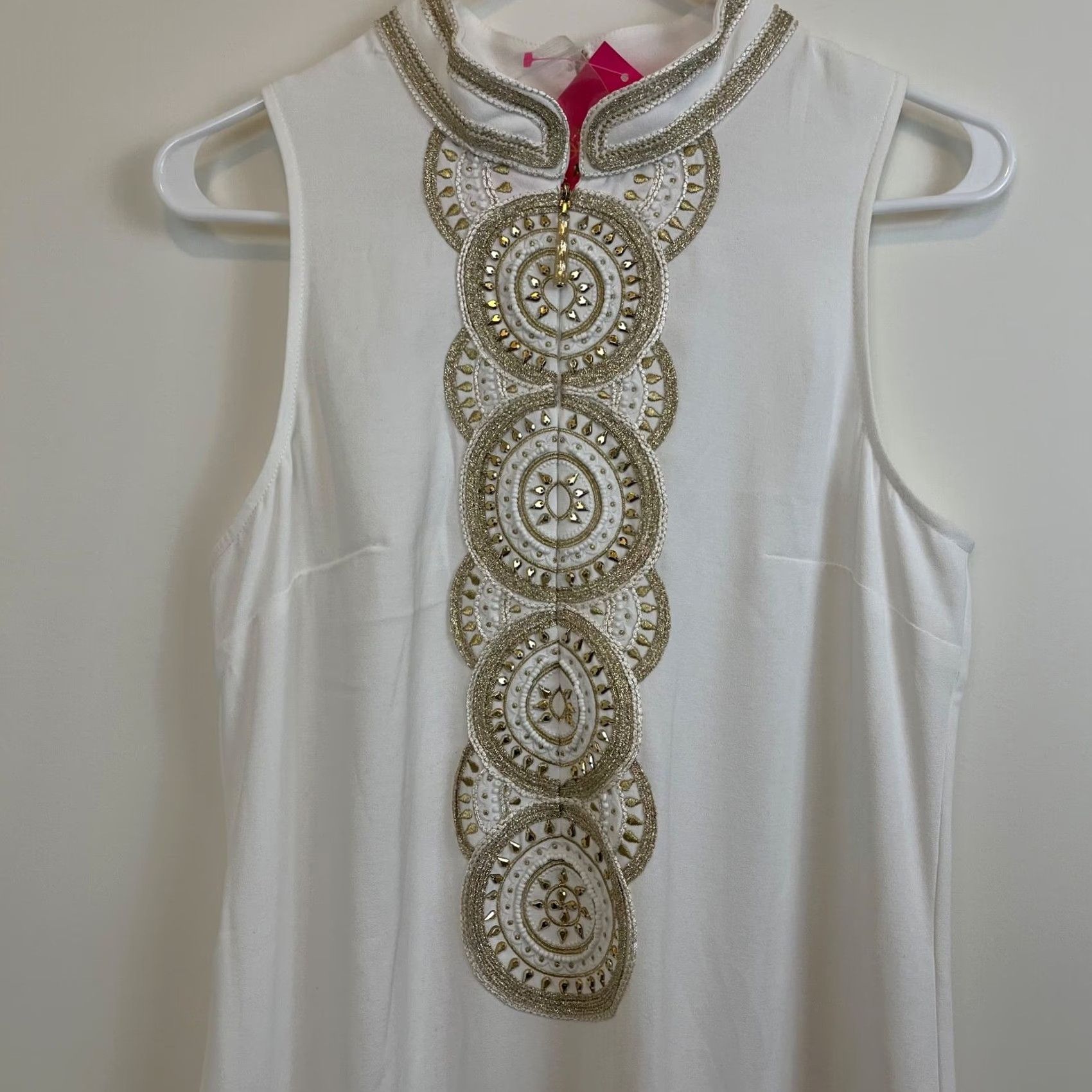 Lilly Pulitzer Lilly Pulitzer Womens Size 4 Jane Maxi Resort White Gold Neck Embellished Dress Size S / US 4 / IT 40 - 4 Thumbnail