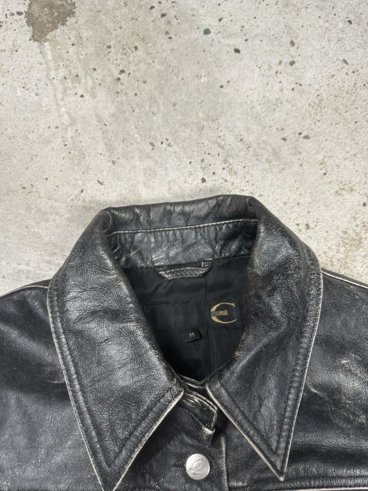 Just Cavalli Cavalli 2000s Eroded Brut Archive Leather Trucker Jacket Size M / US 6-8 / IT 42-44 - 10 Thumbnail