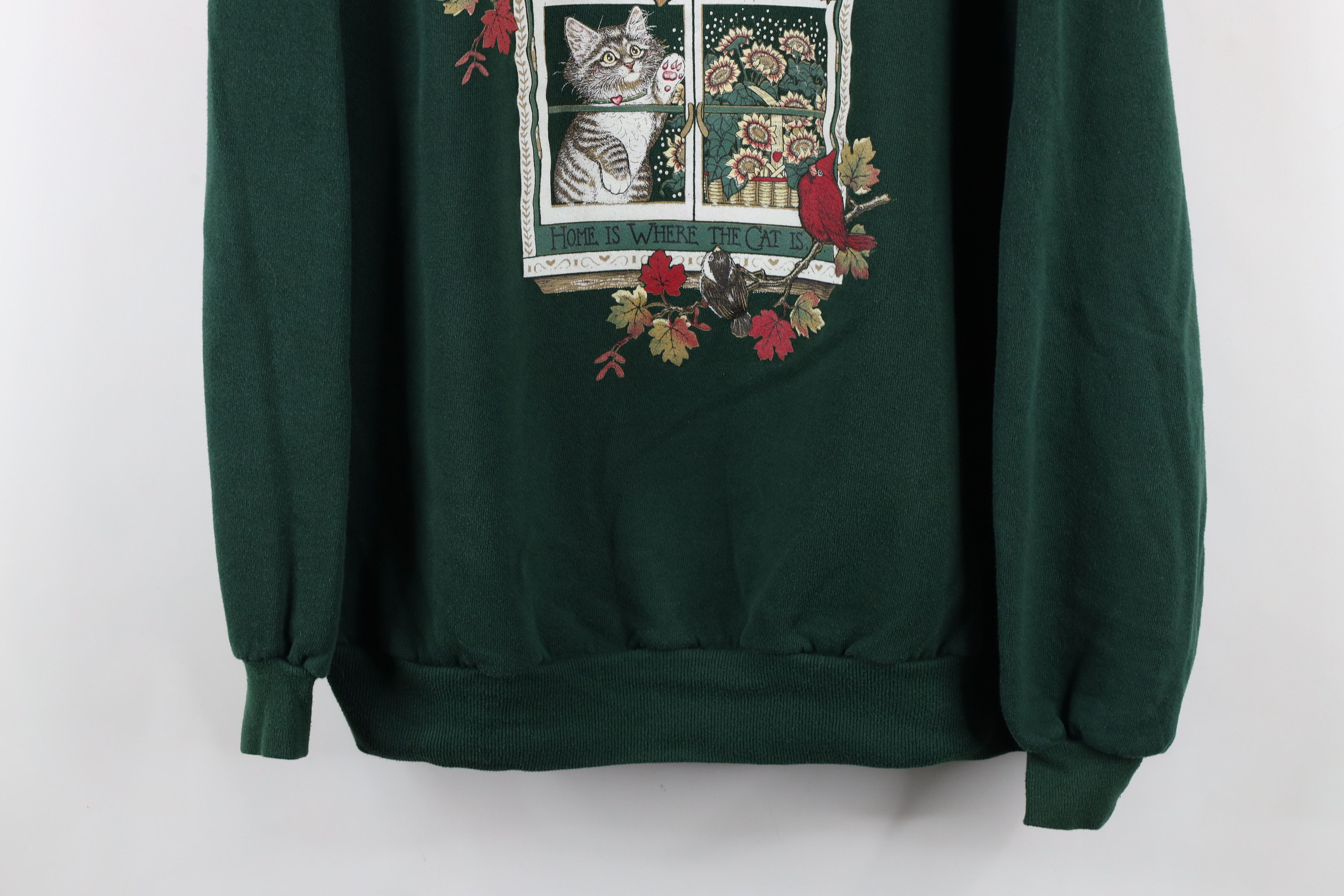 Vintage Vintage 90s Streetwear Cat Kitten Bird Flower Sweatshirt USA Size XXL / US 16-18 / IT 52-54 - 3 Thumbnail
