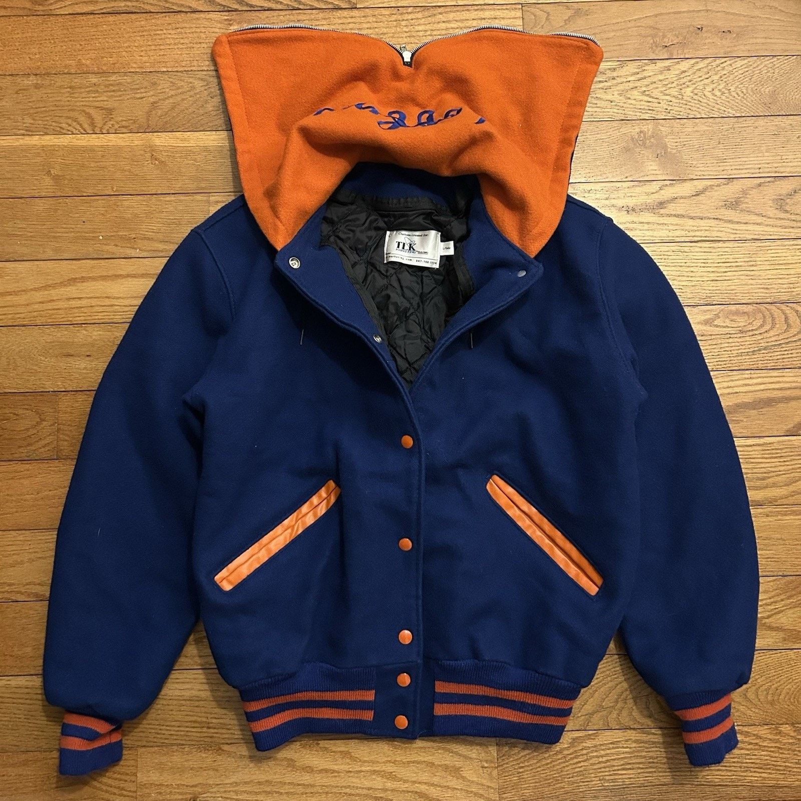 Delong × Vintage Wool Leather Trim Hooded Varsity Bomber Hoffman Jacket Large Size US L / EU 52-54 / 3 - 1 Thumbnail