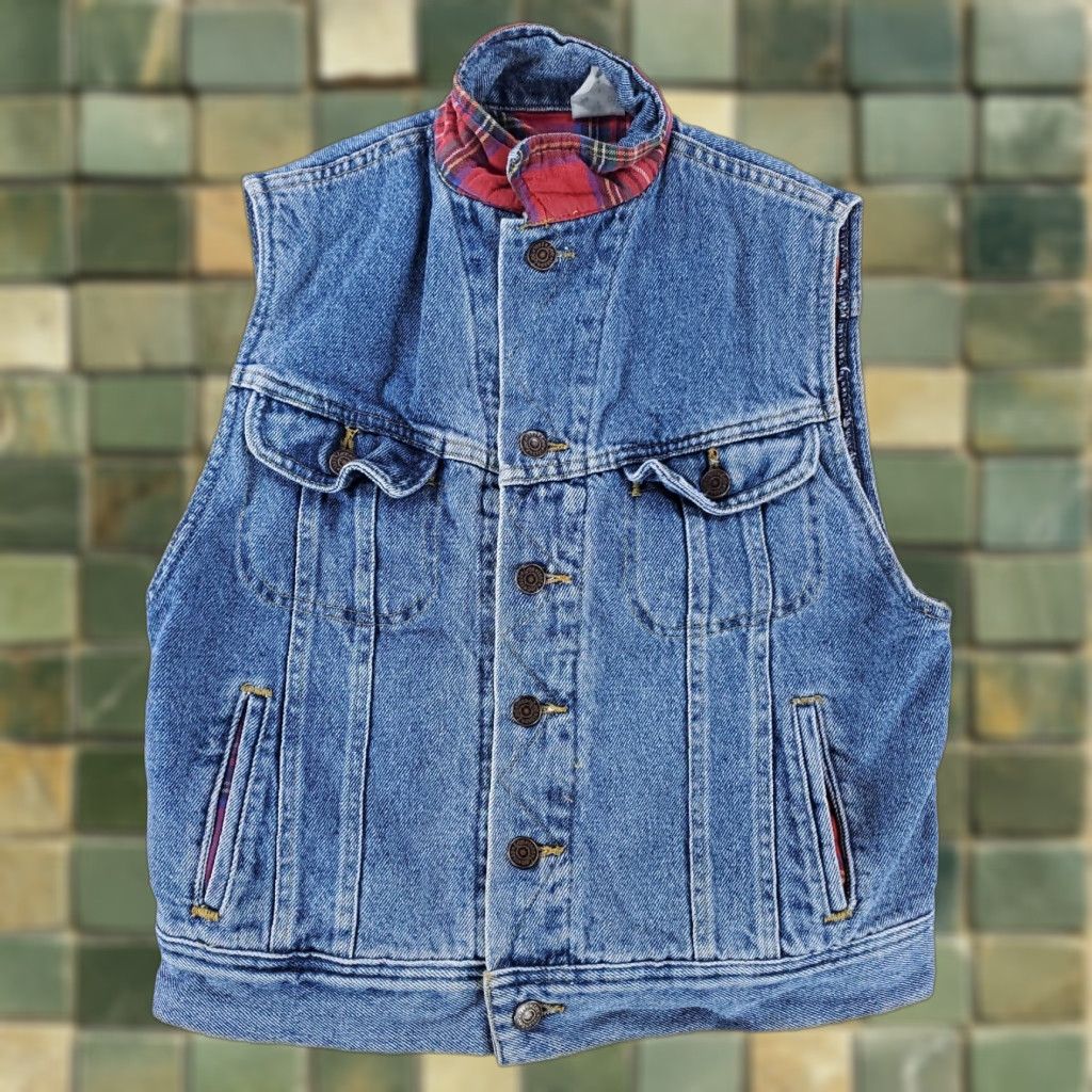 Lee VINTAGE Lee Vest Denim Blue 80s 90s Tartan Lined Womens M Made in USA Size M / US 6-8 / IT 42-44 - 1 Thumbnail