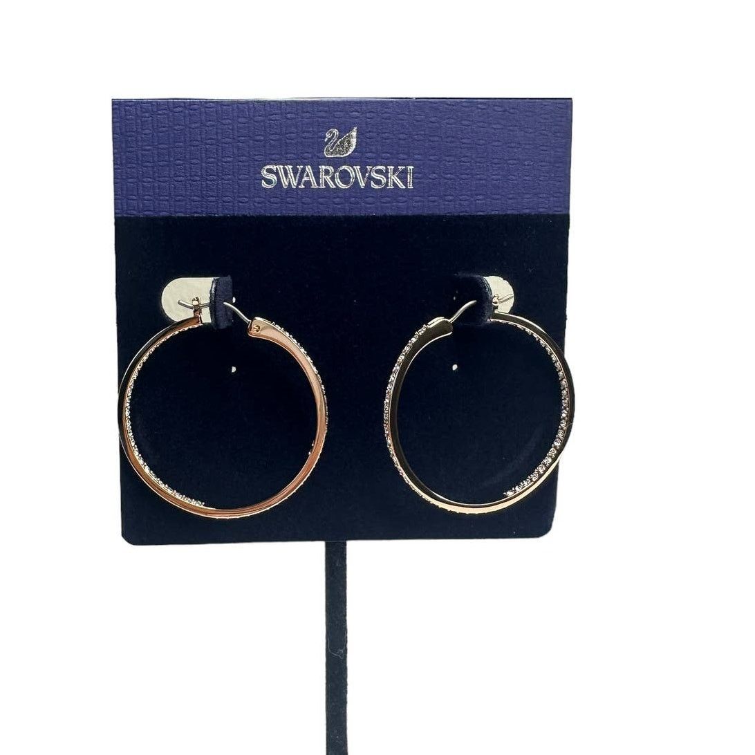 Swarovski Sommerset Hoop Earrings White, Rhodium Plated, Length: 3.5 cm
