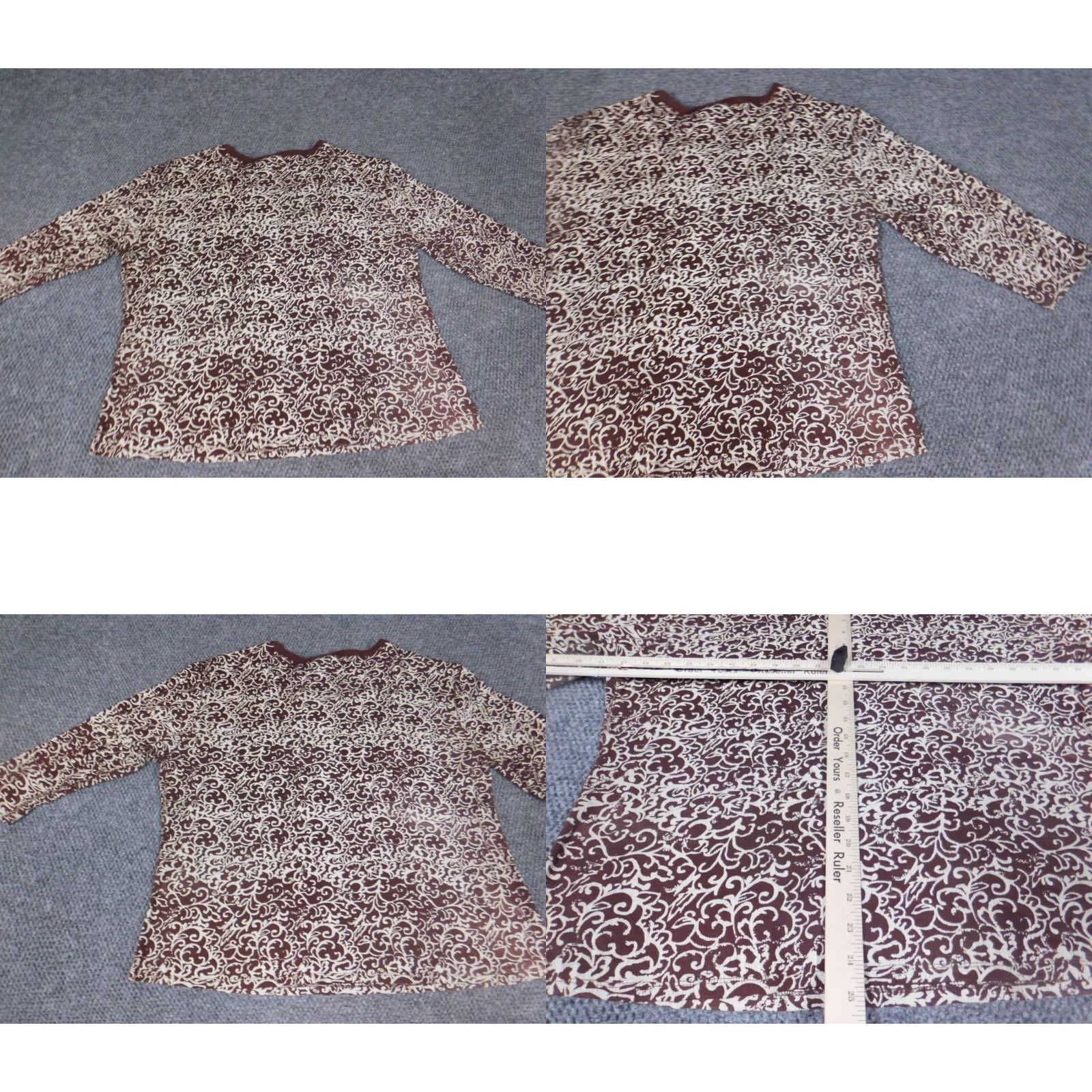 Vintage Southern Expressions Womens Blouse XL Pullover Crew Neck Long Sleeve Brown Geometric Cotton Polyester Rayon Ruffle Casual Regular Fit Vintage No N/A Size XL / US 12-14 / IT 48-50 - 8 Thumbnail